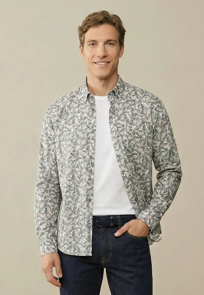 Hemd aus Baumwolle mit Button-Down-Kragen und Allover-Muster
