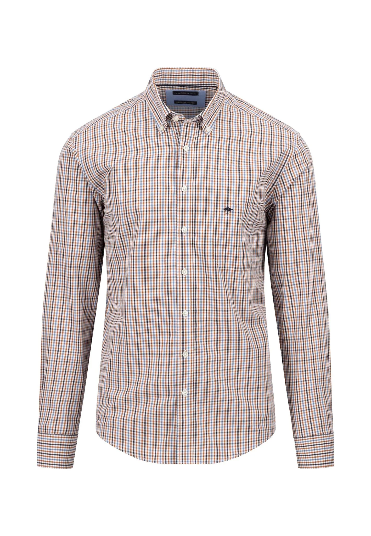Baumwoll-Hemd mit feinem Vichy-Karo und Button-Down-Kragen