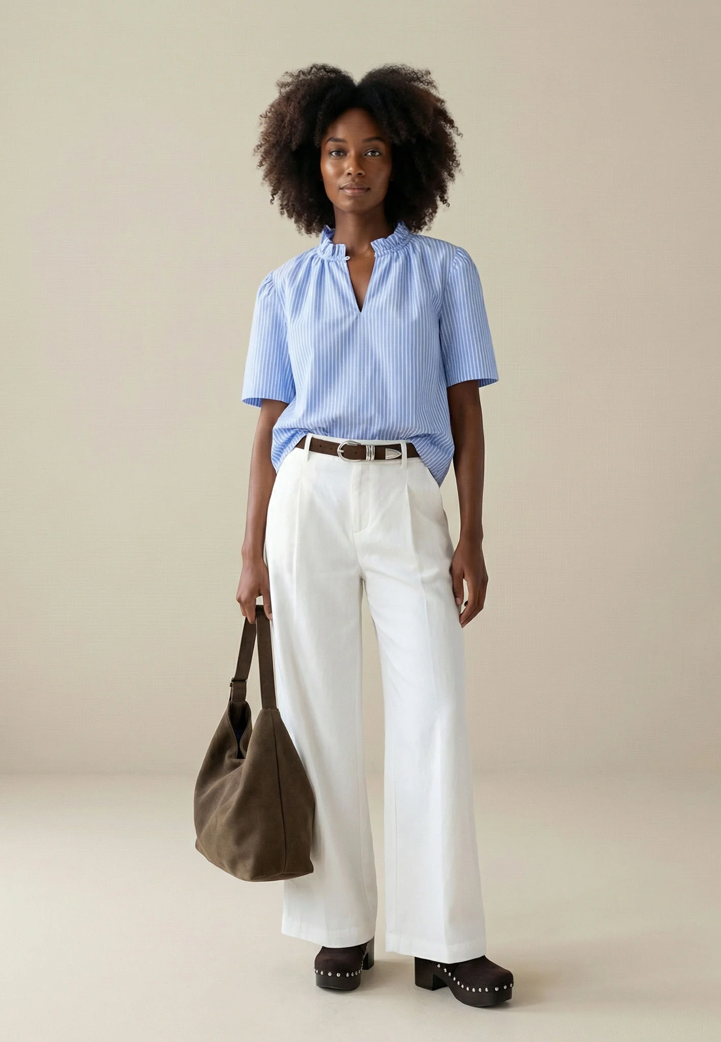 Bluse aus Baumwoll-Lyocell-Mix mit Streifenmuster und Stehkragen - Image 6