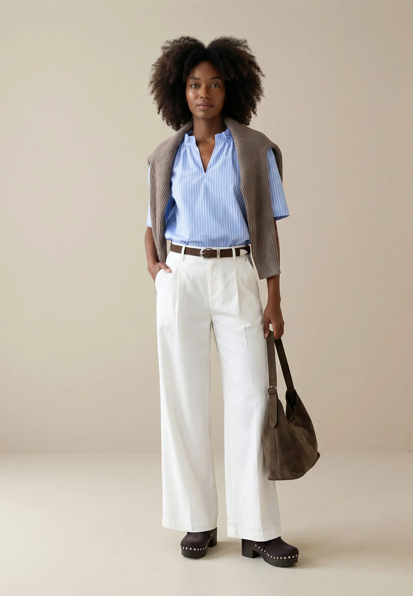 Bluse aus Baumwoll-Lyocell-Mix mit Streifenmuster und Stehkragen - Image 7