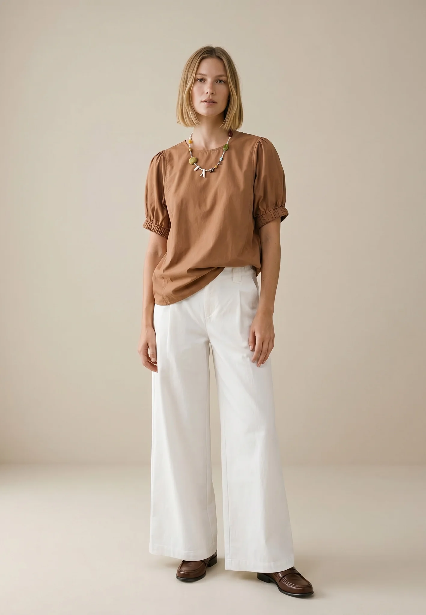 Bluse aus Baumwolle mit Puffärmeln und Rundhalsausschnitt - Image 8