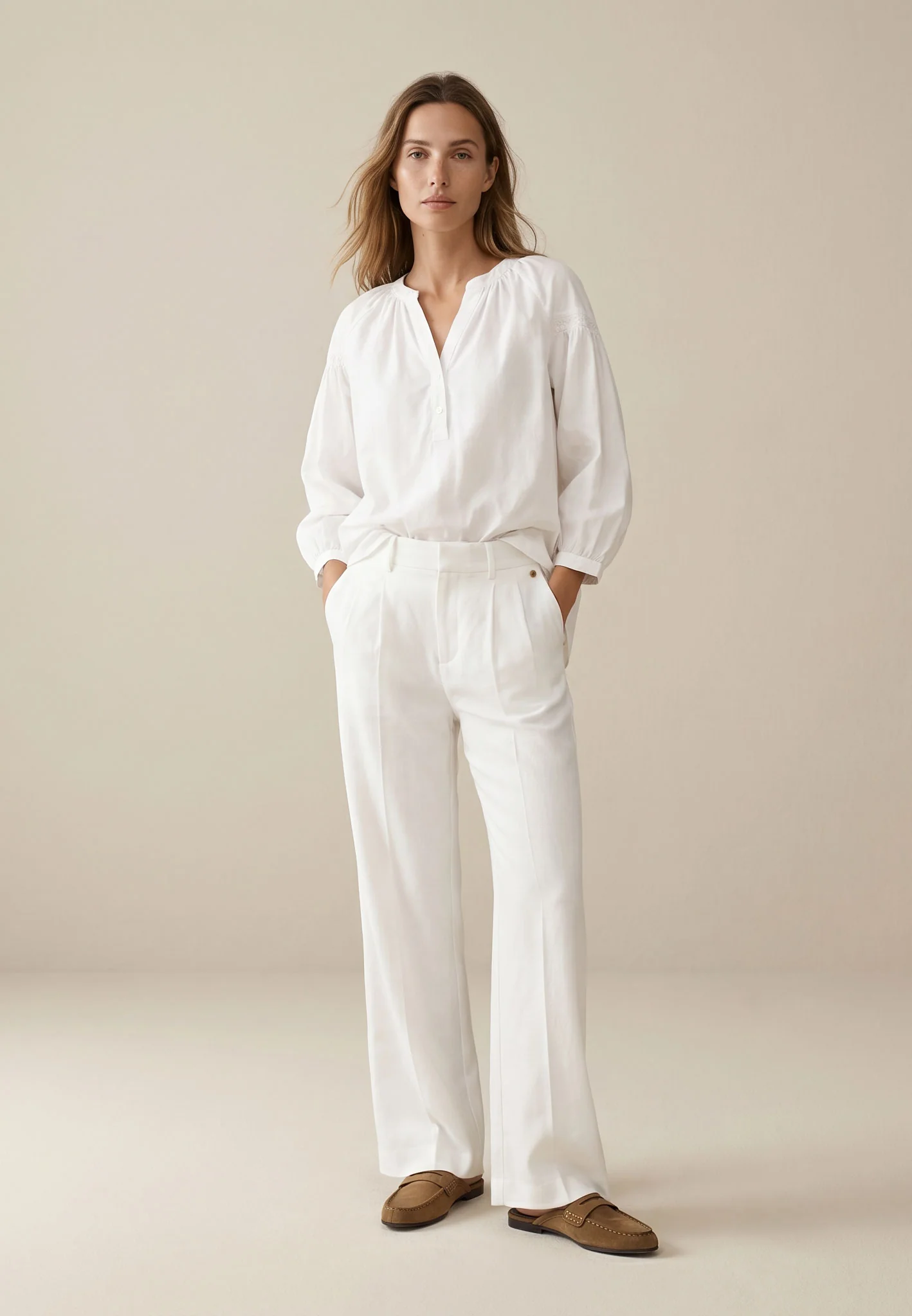 Bluse aus Baumwolle mit Stehkragen und Knopfleiste - Image 2