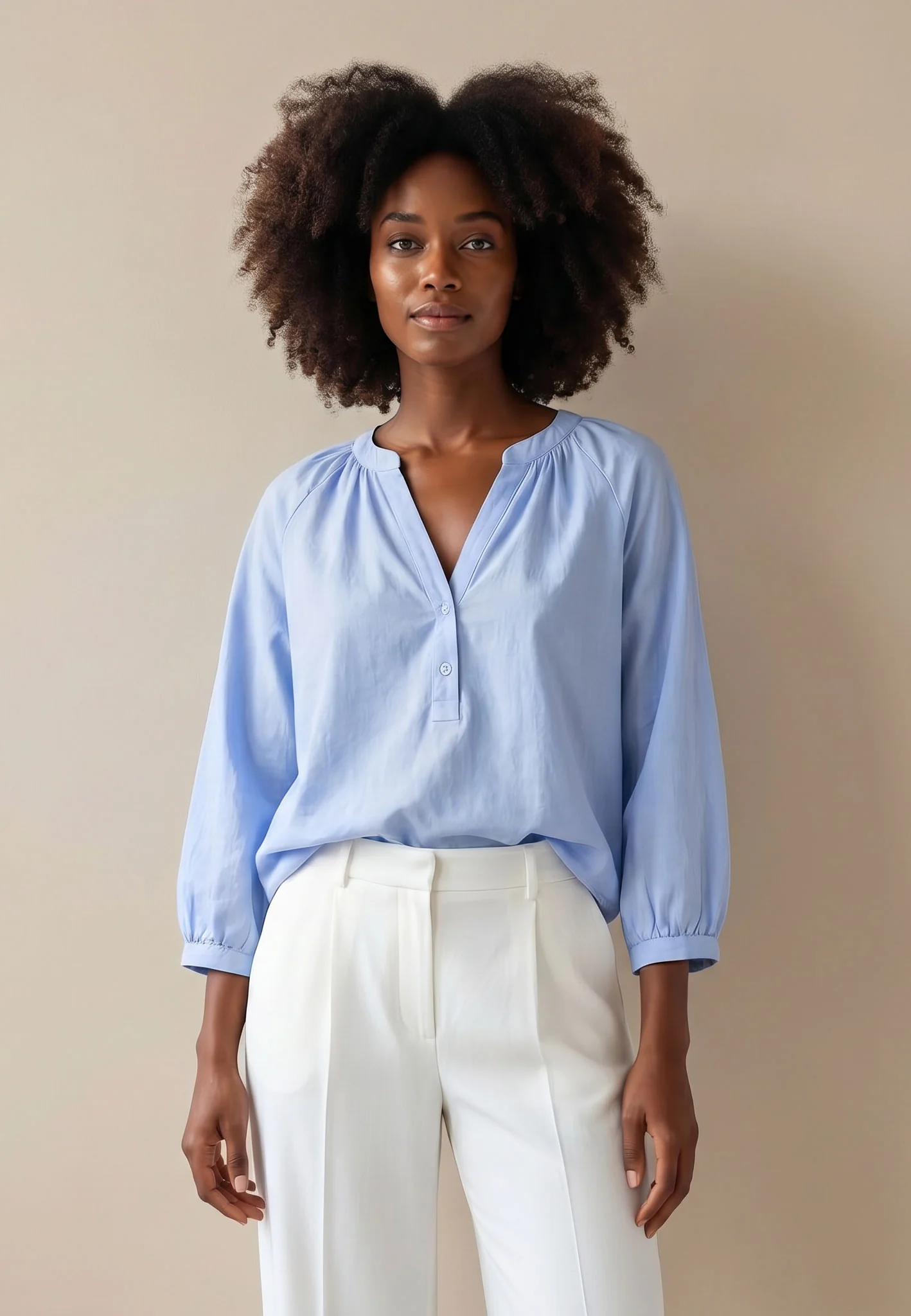 Bluse aus Baumwolle mit Stehkragen und Knopfleiste - Image 6