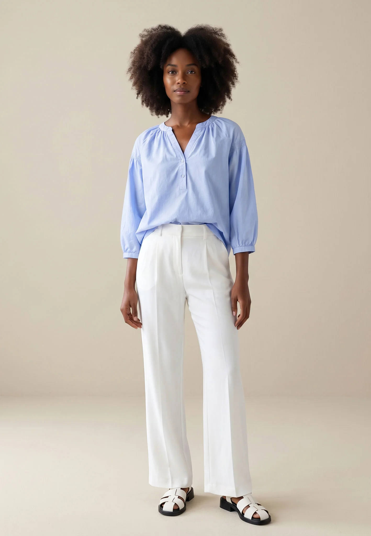 Bluse aus Baumwolle mit Stehkragen und Knopfleiste - Image 7