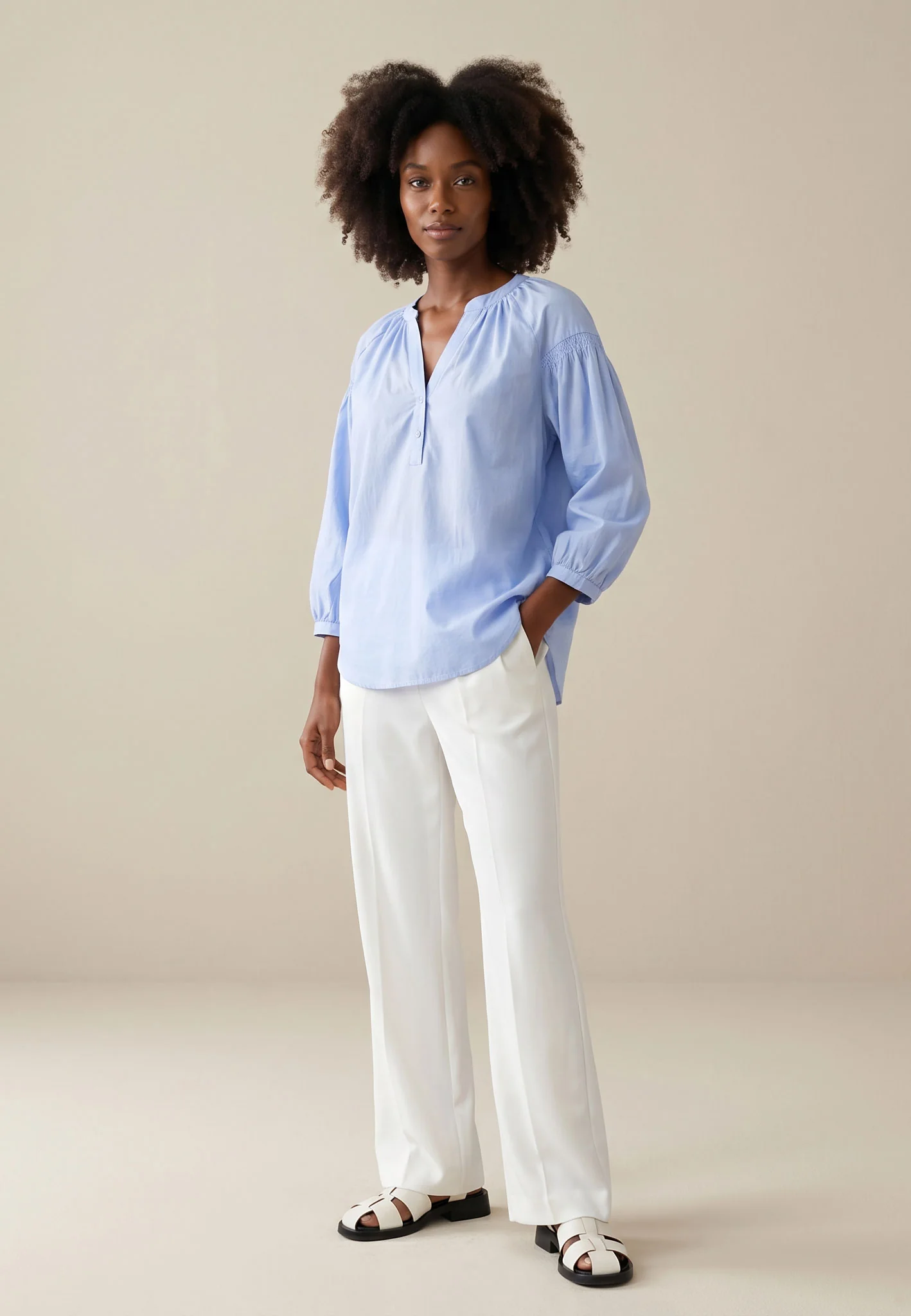 Bluse aus Baumwolle mit Stehkragen und Knopfleiste - Image 8
