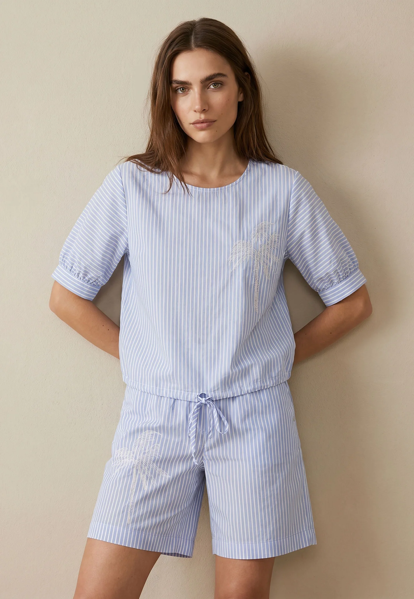 Bluse aus Baumwolle mit Streifenmuster und Bindeband