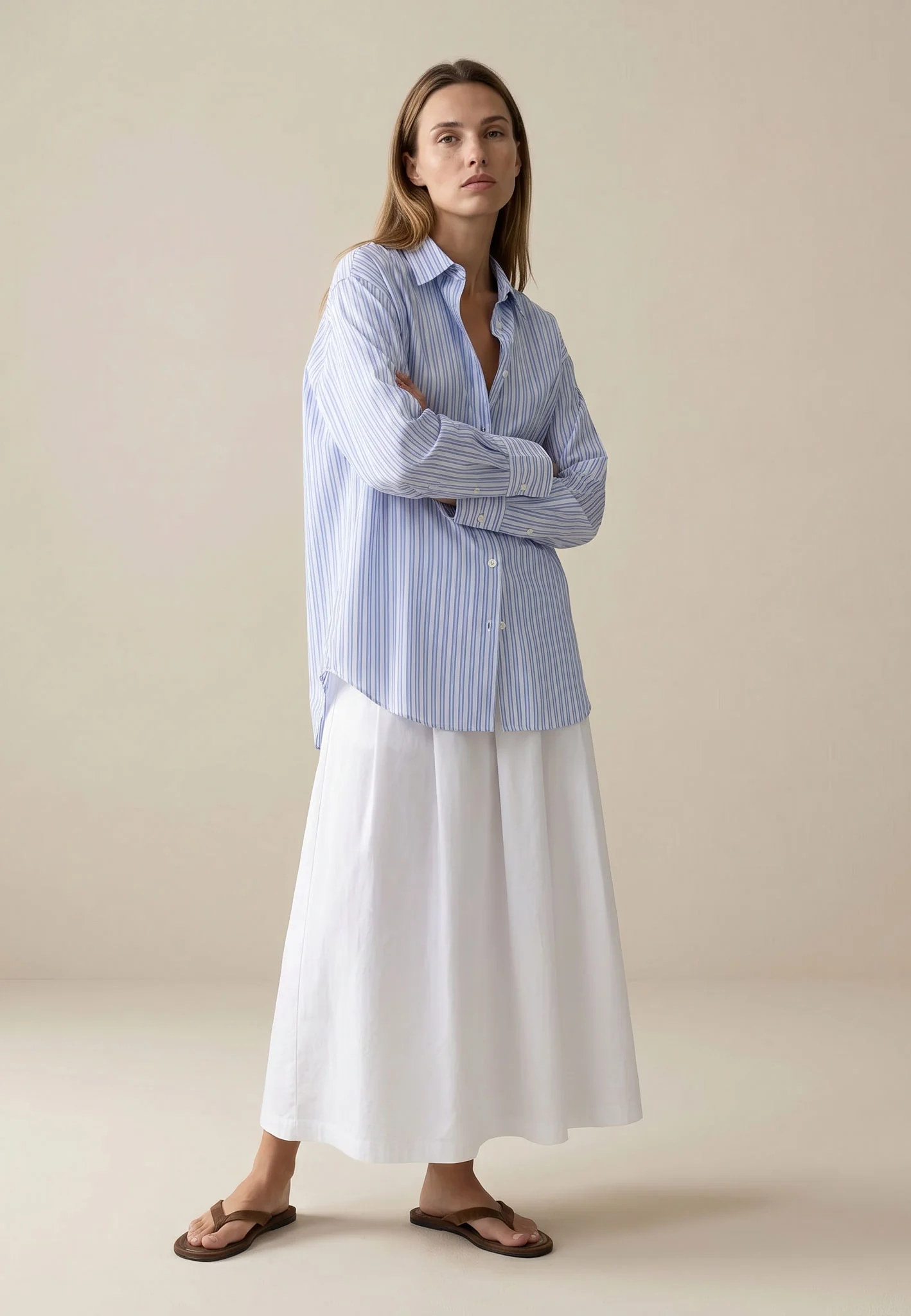 Bluse aus Baumwolle mit Streifenmuster und Kentkragen - Image 2