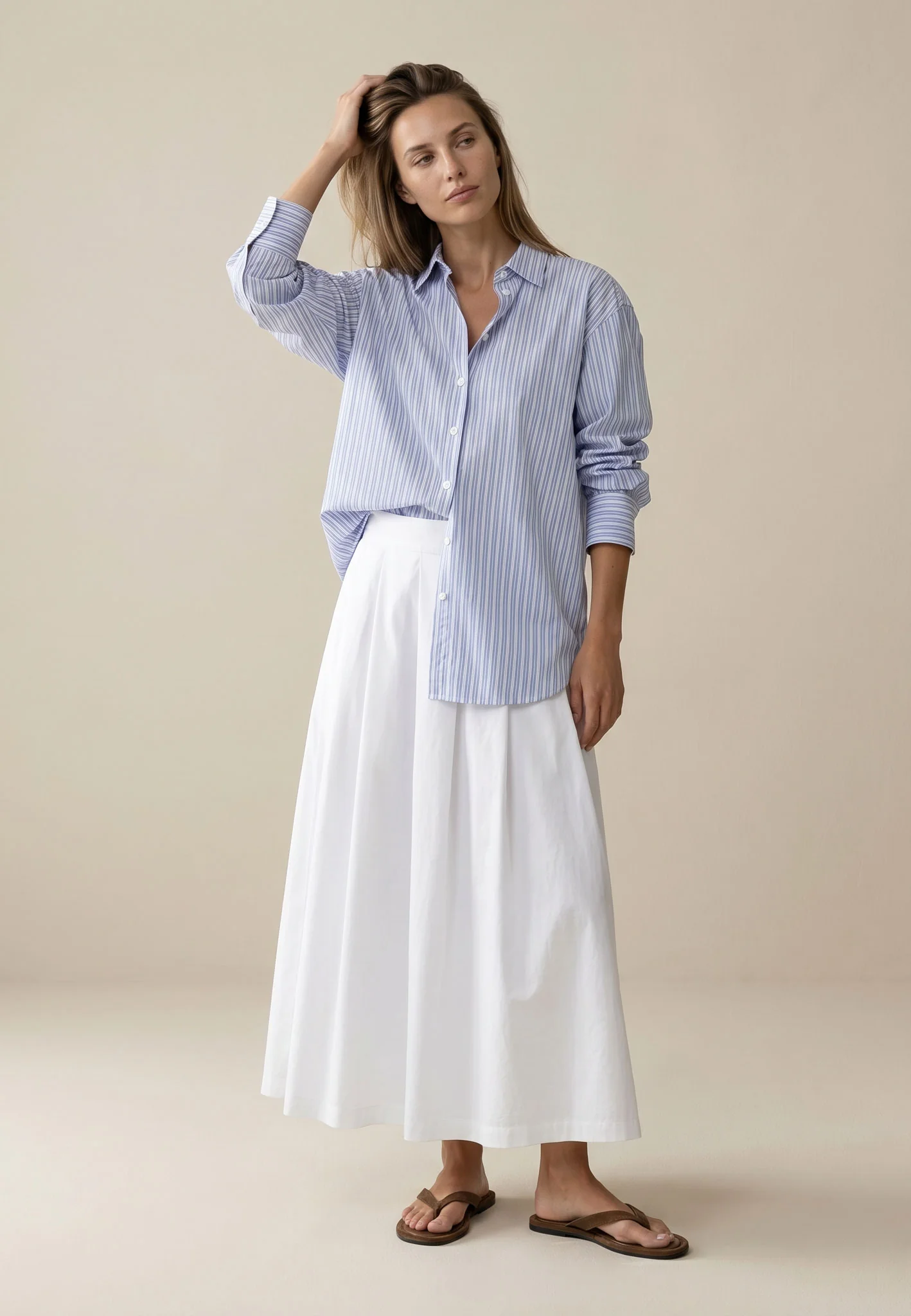 Bluse aus Baumwolle mit Streifenmuster und Kentkragen - Image 3