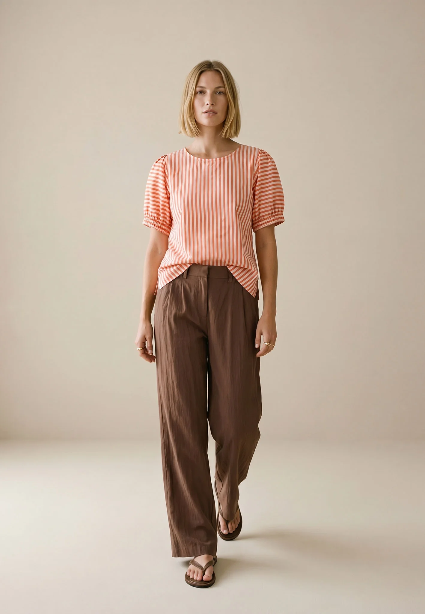 Bluse aus Baumwolle mit Streifenmuster und Puffärmeln - Image 3