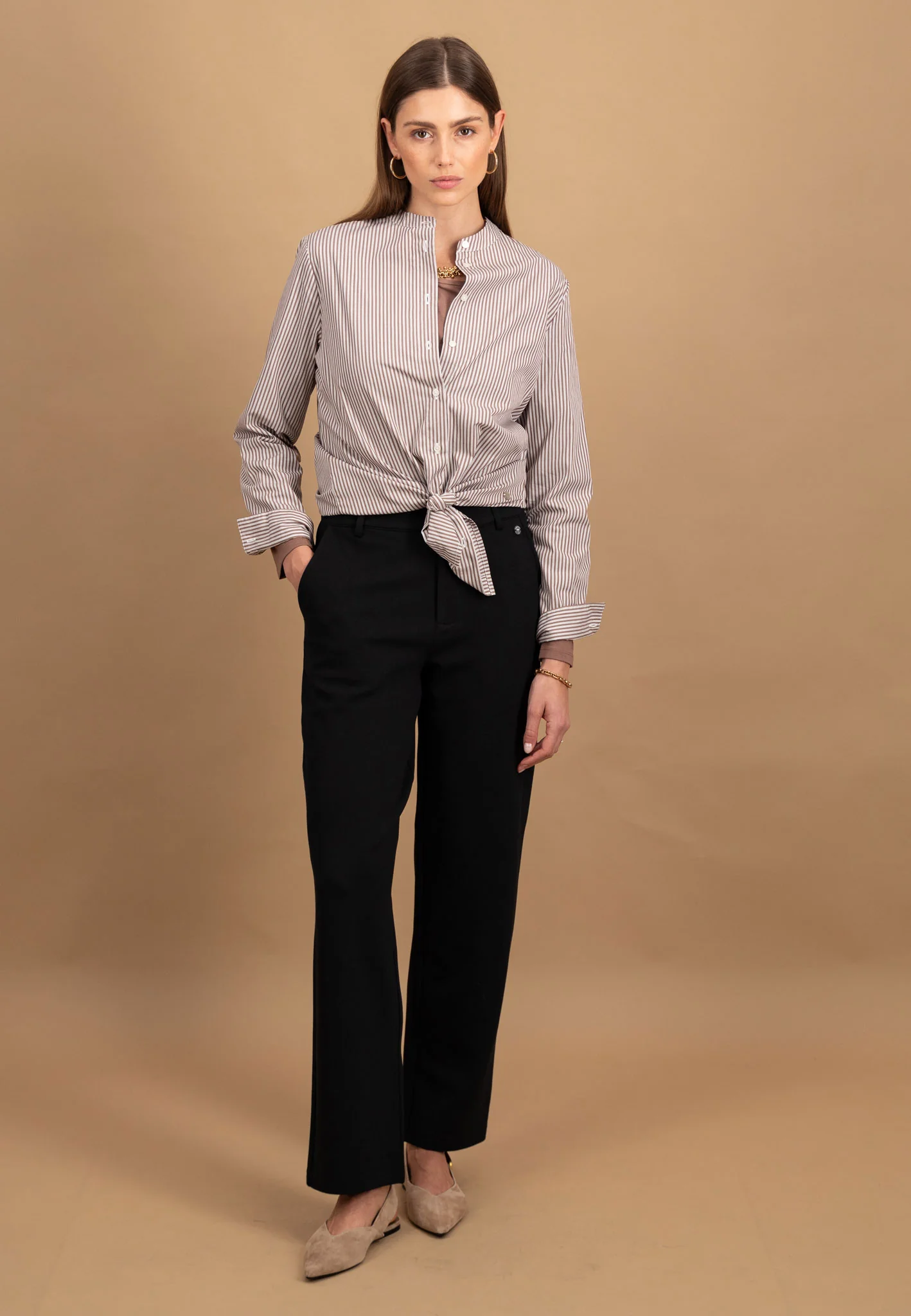 Bluse aus Baumwolle mit Streifenmuster und schmalem Kragen - Image 2