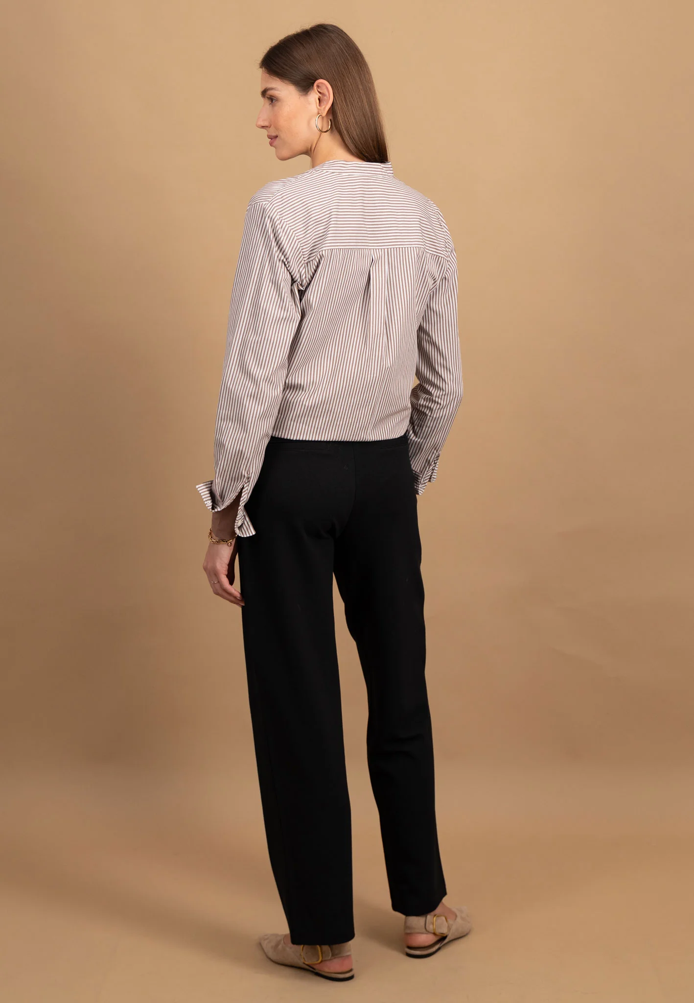 Bluse aus Baumwolle mit Streifenmuster und schmalem Kragen - Image 3