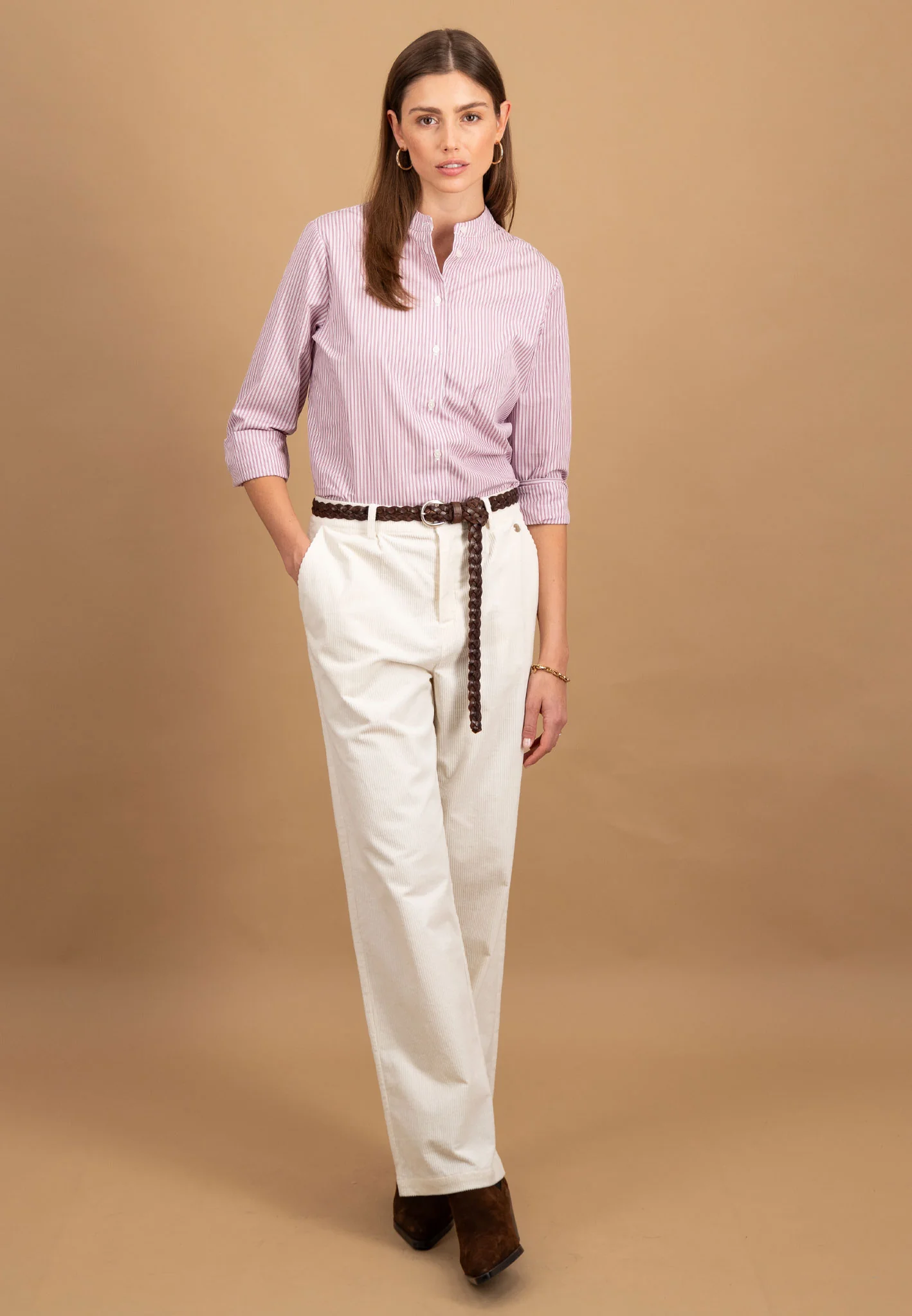 Bluse aus Baumwolle mit Streifenmuster und schmalem Kragen - Image 8