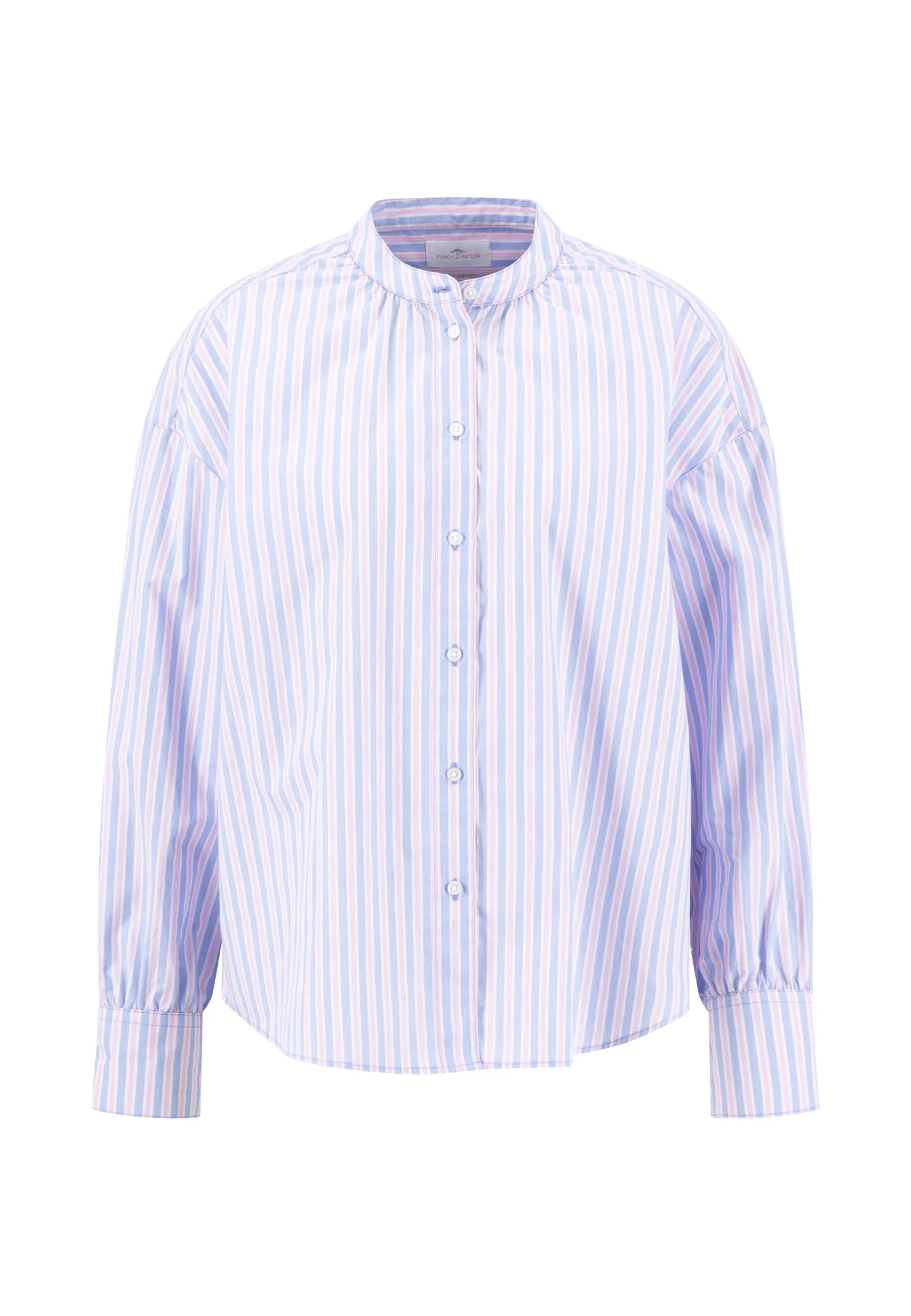 Bluse aus Baumwolle mit Streifenmuster und Stehkragen - Image 4