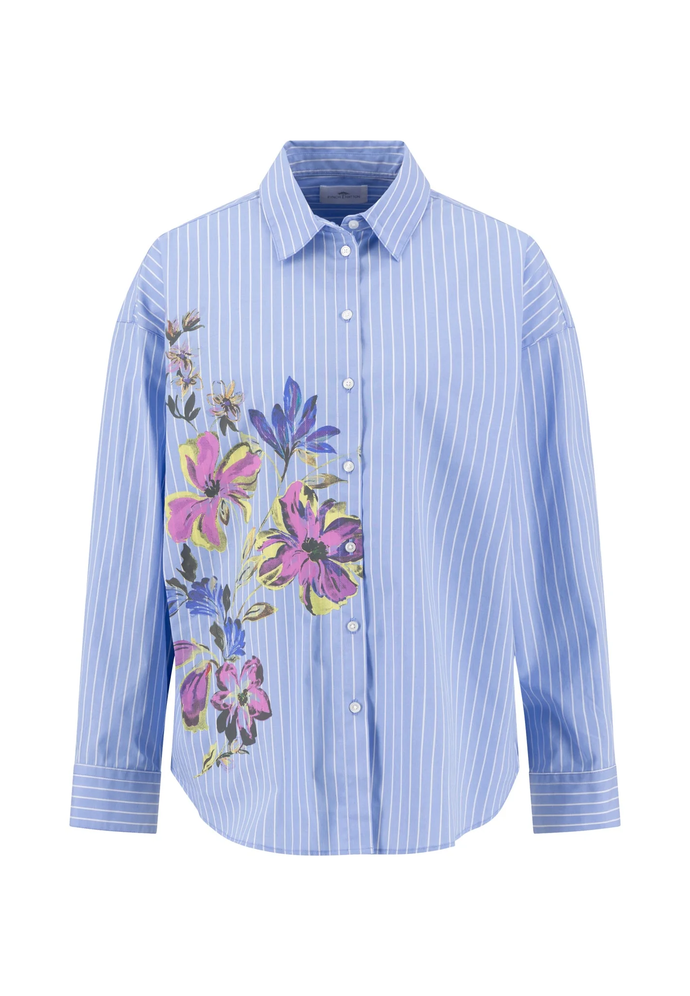 Bluse aus Baumwollstretch mit floraler Applikation und Hemdkragen - Image 4