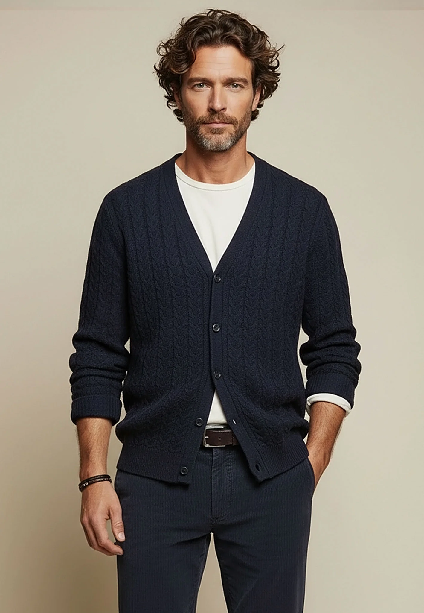 Cardigan aus Baumwoll-Woll-Mix mit Zopfmuster