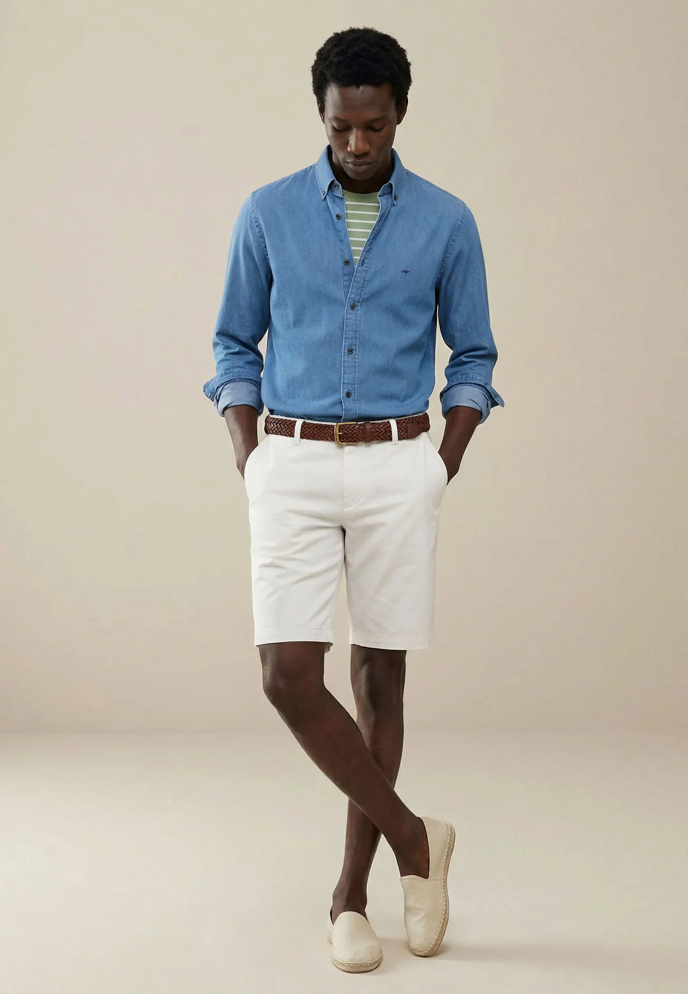 Denimhemd aus Baumwolle mit Strukturmuster und Button-Down-Kragen - Image 3