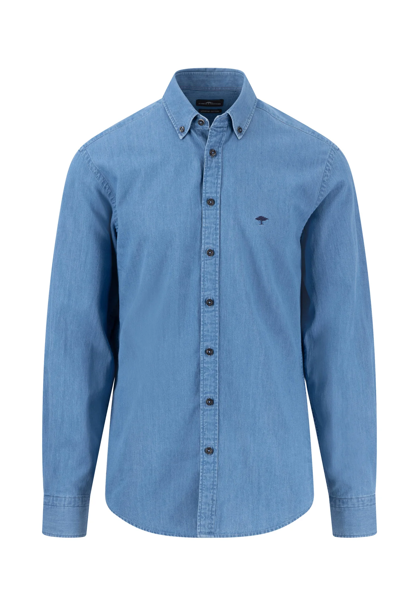 Denimhemd aus Baumwolle mit Strukturmuster und Button-Down-Kragen - Image 4