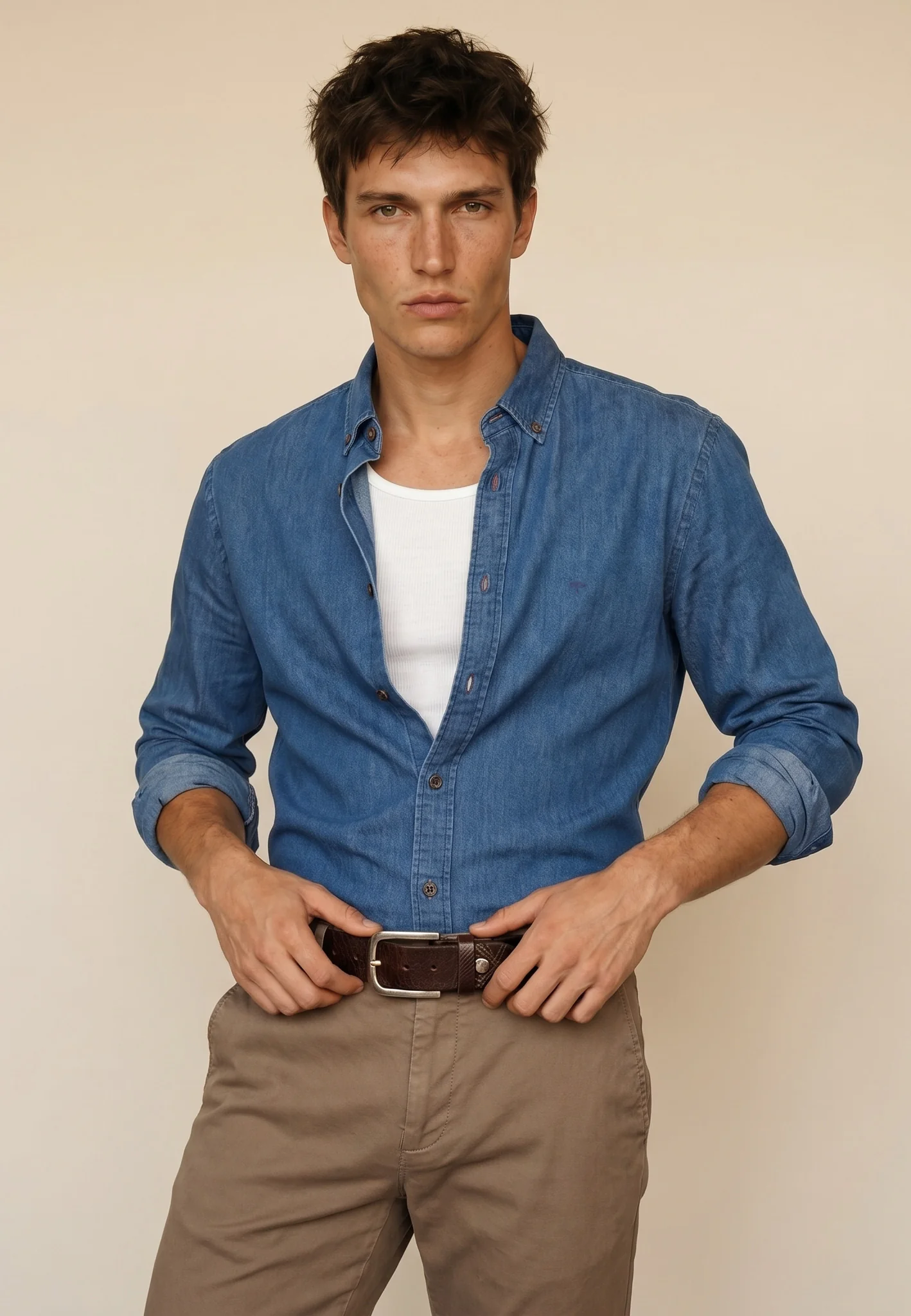 Denimhemd aus Baumwolle mit Strukturmuster und Button-Down-Kragen - Image 6