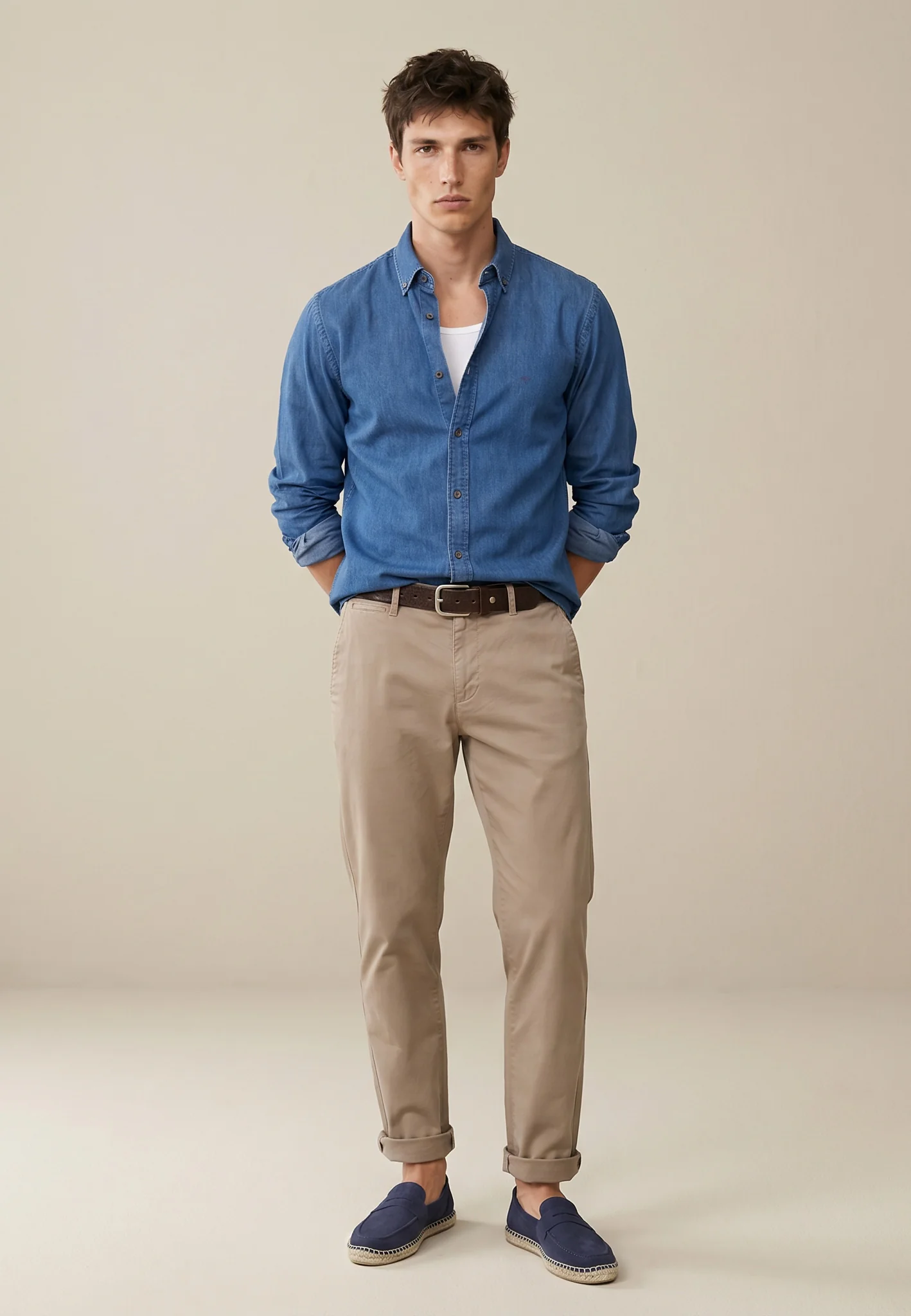 Denimhemd aus Baumwolle mit Strukturmuster und Button-Down-Kragen - Image 7