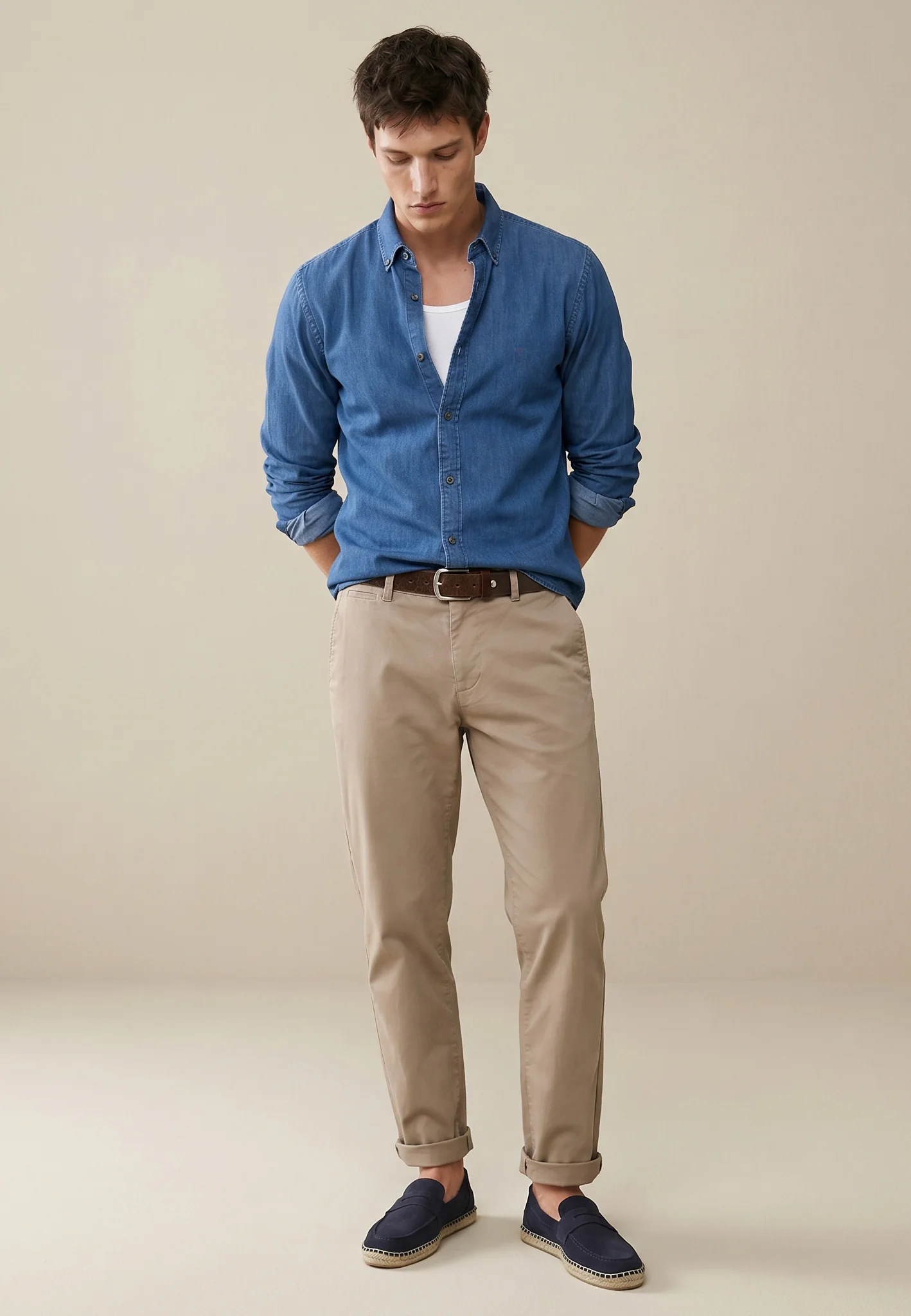 Denimhemd aus Baumwolle mit Strukturmuster und Button-Down-Kragen - Image 8