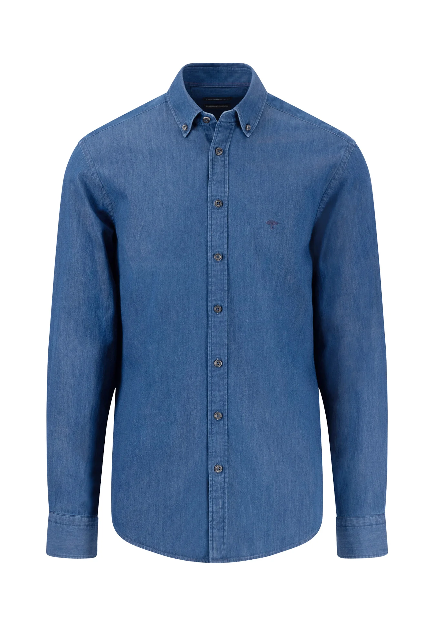 Denimhemd aus Baumwolle mit Strukturmuster und Button-Down-Kragen - Image 9