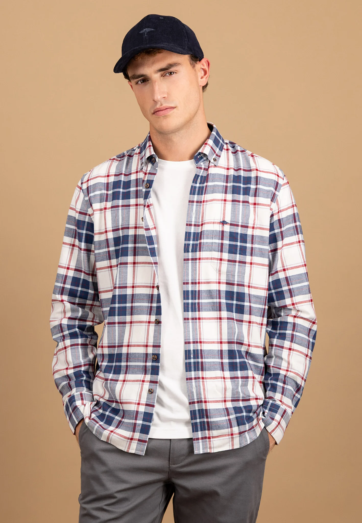 Flanellhemd aus Baumwolle mit Karomuster und Button-Down-Kragen