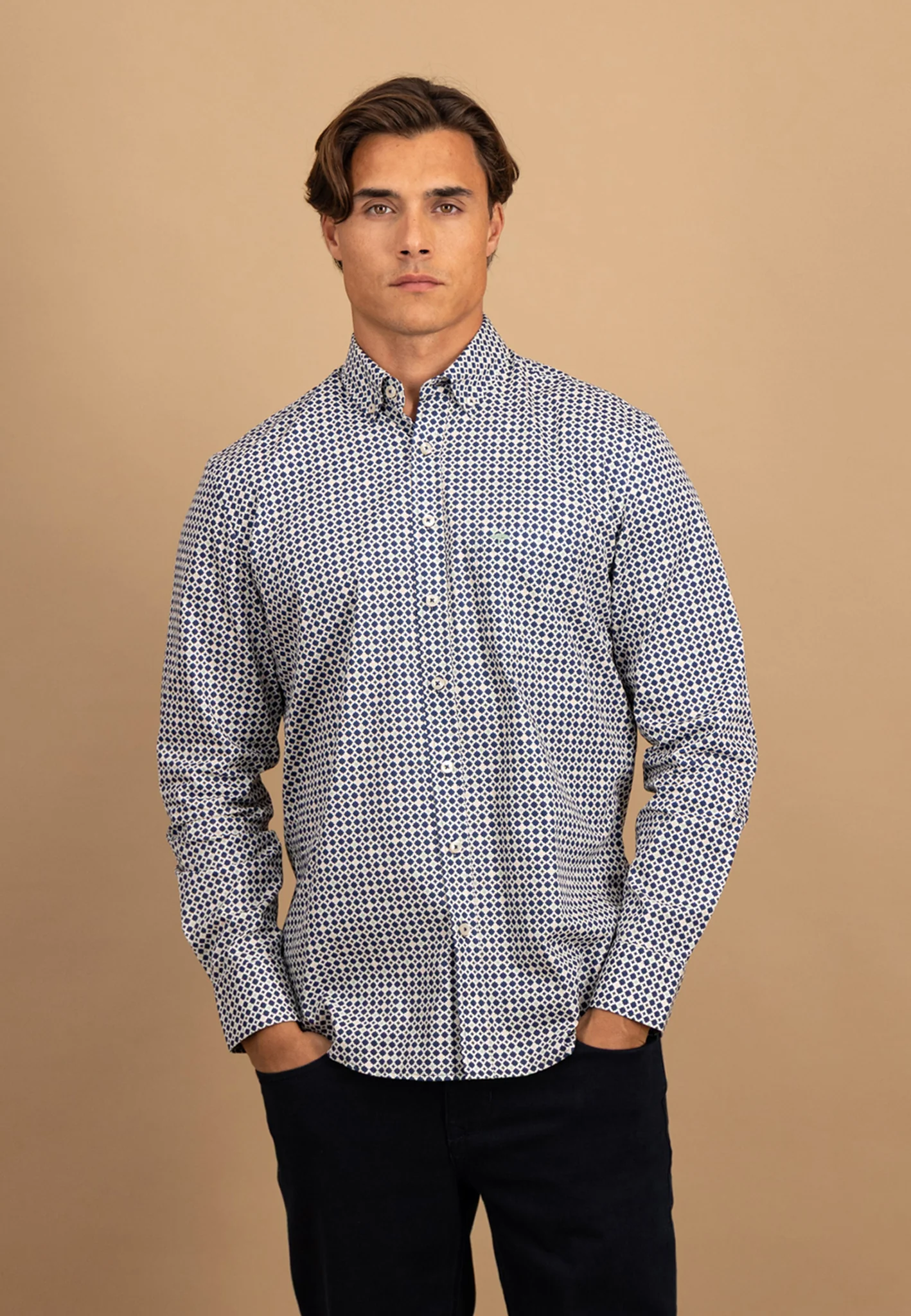 Hemd aus Baumwolle mit Allover-Print und Button-Down-Kragen