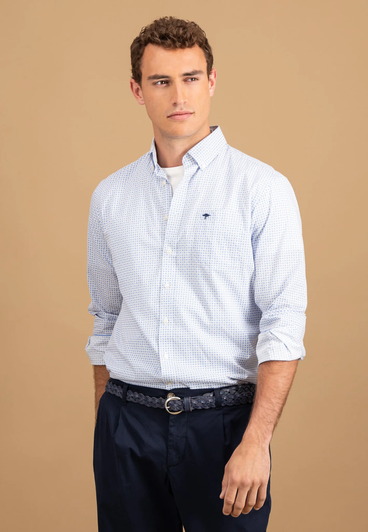 Hemd aus Baumwolle mit Button-Down-Kragen und Allover-Print
