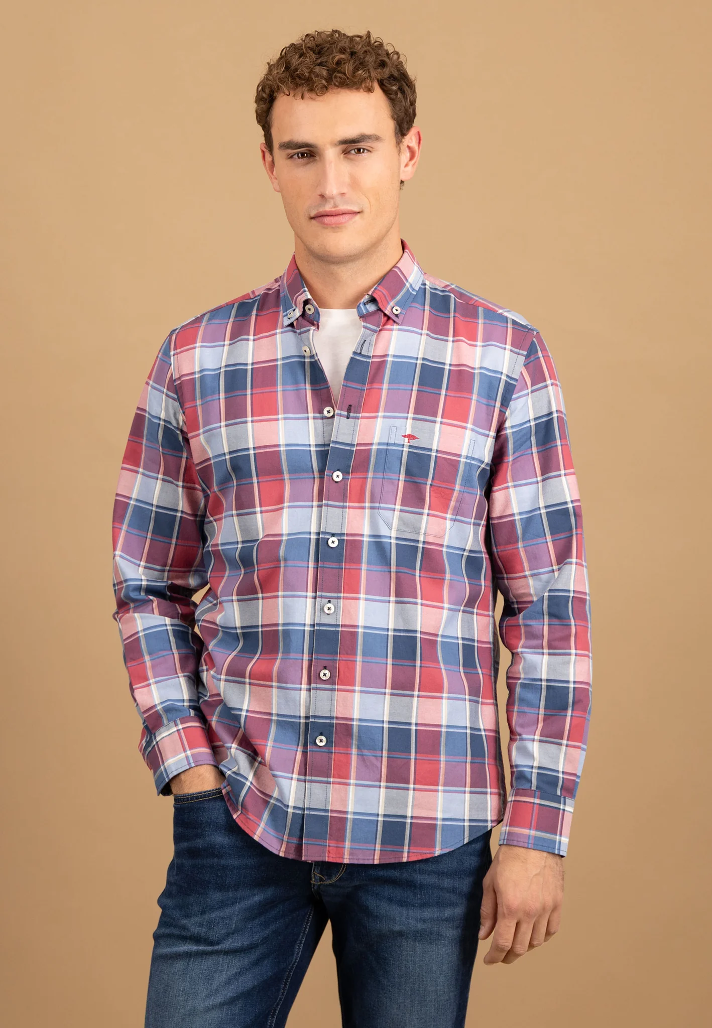Oxfordhemd aus Baumwolle mit großflächigem Karomuster und Button-Down-Kragen