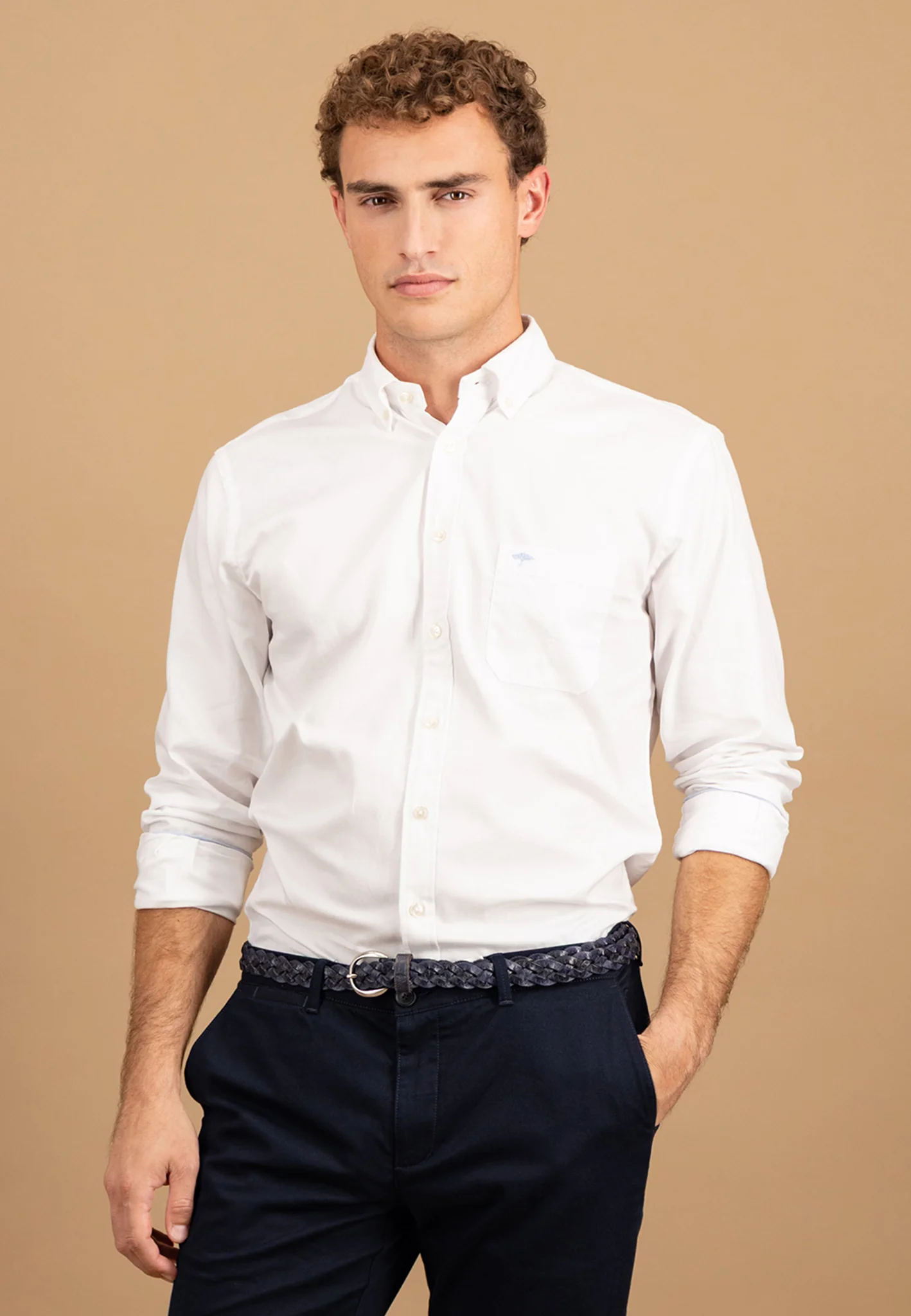 Hemd aus Baumwolle mit Strukturmuster und Button-Down-Kragen