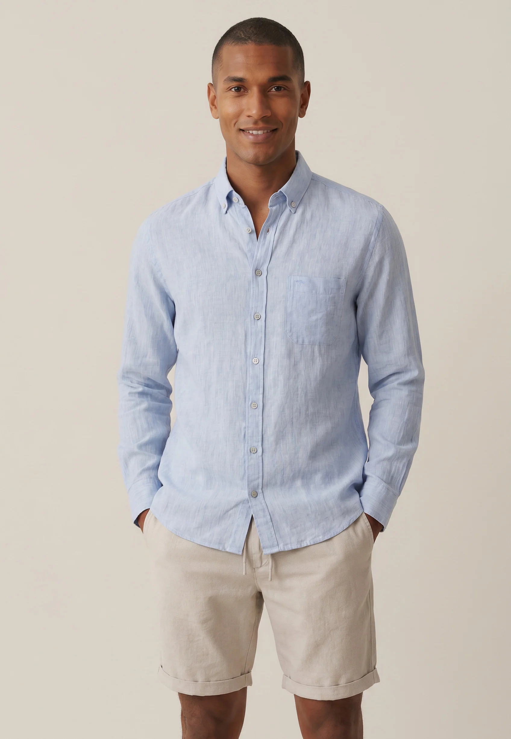 Hemd aus Leinen mit Brusttasche und Button-Down-Kragen - Image 6