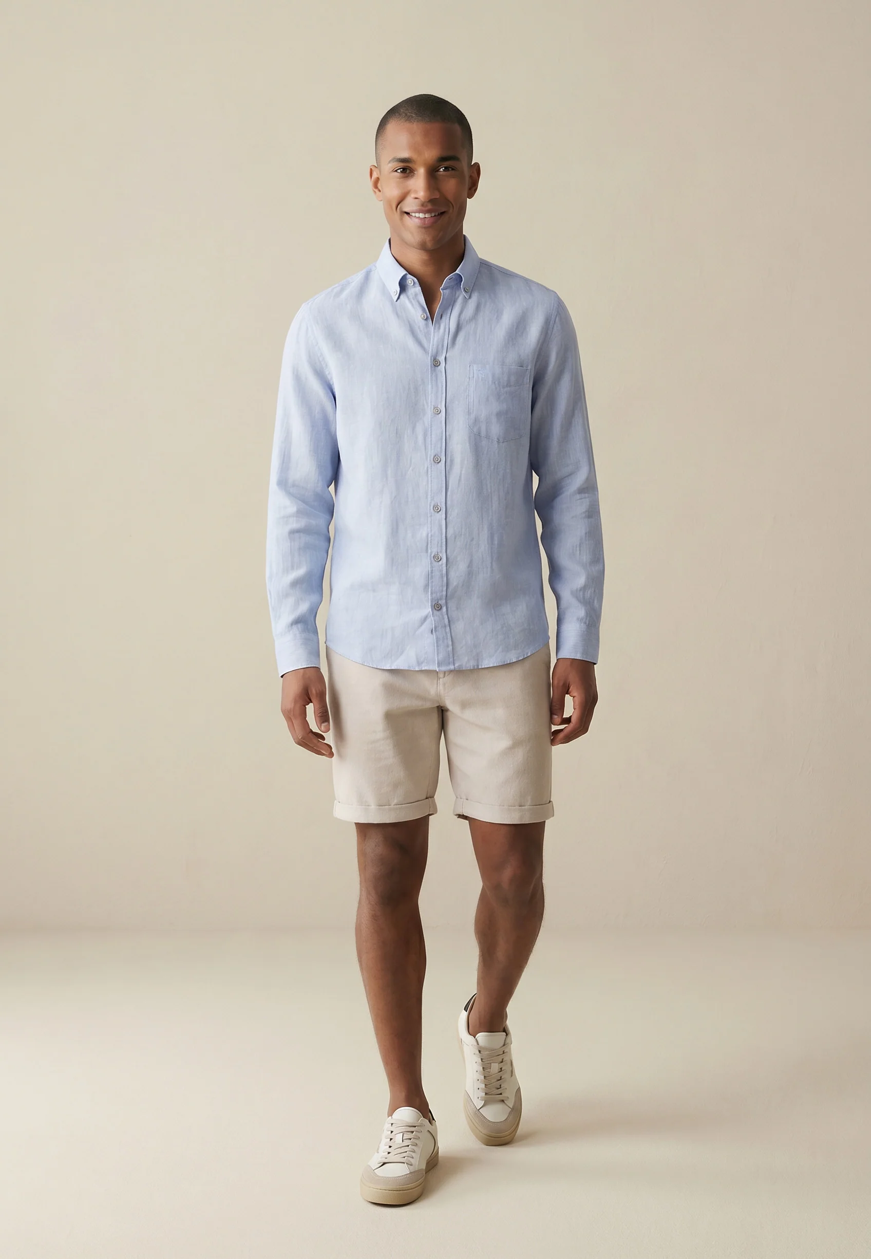 Hemd aus Leinen mit Brusttasche und Button-Down-Kragen - Image 8