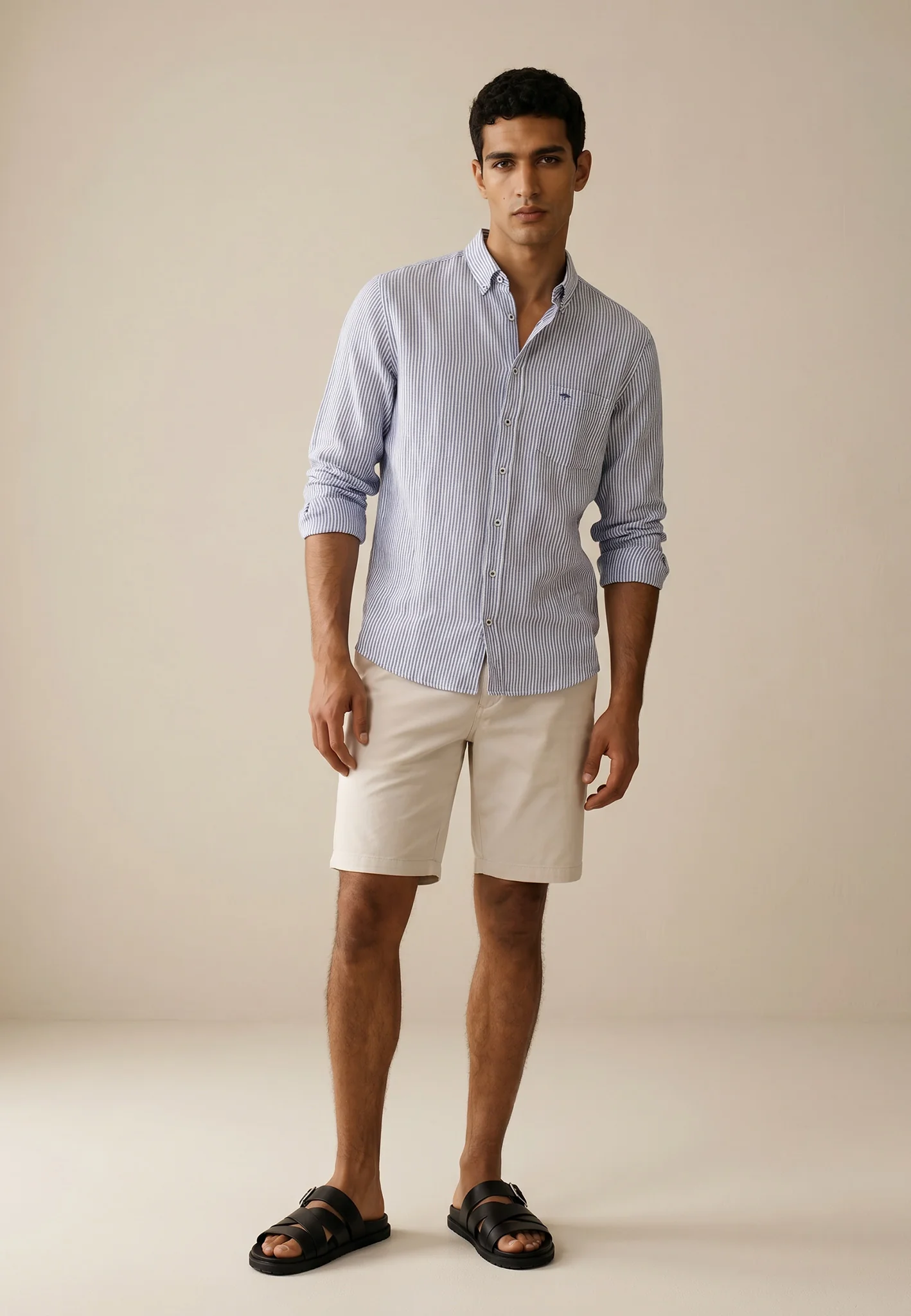 Hemd aus Leinen mit Streifenmuster und Button-Down-Kragen - Image 3