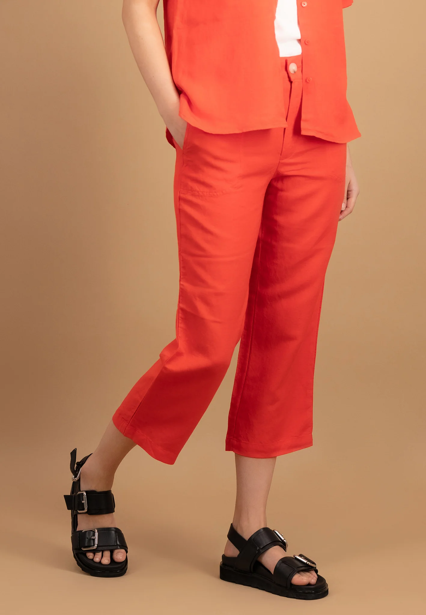 Hose aus Leinen-Mix knöchellang - Wide-Leg