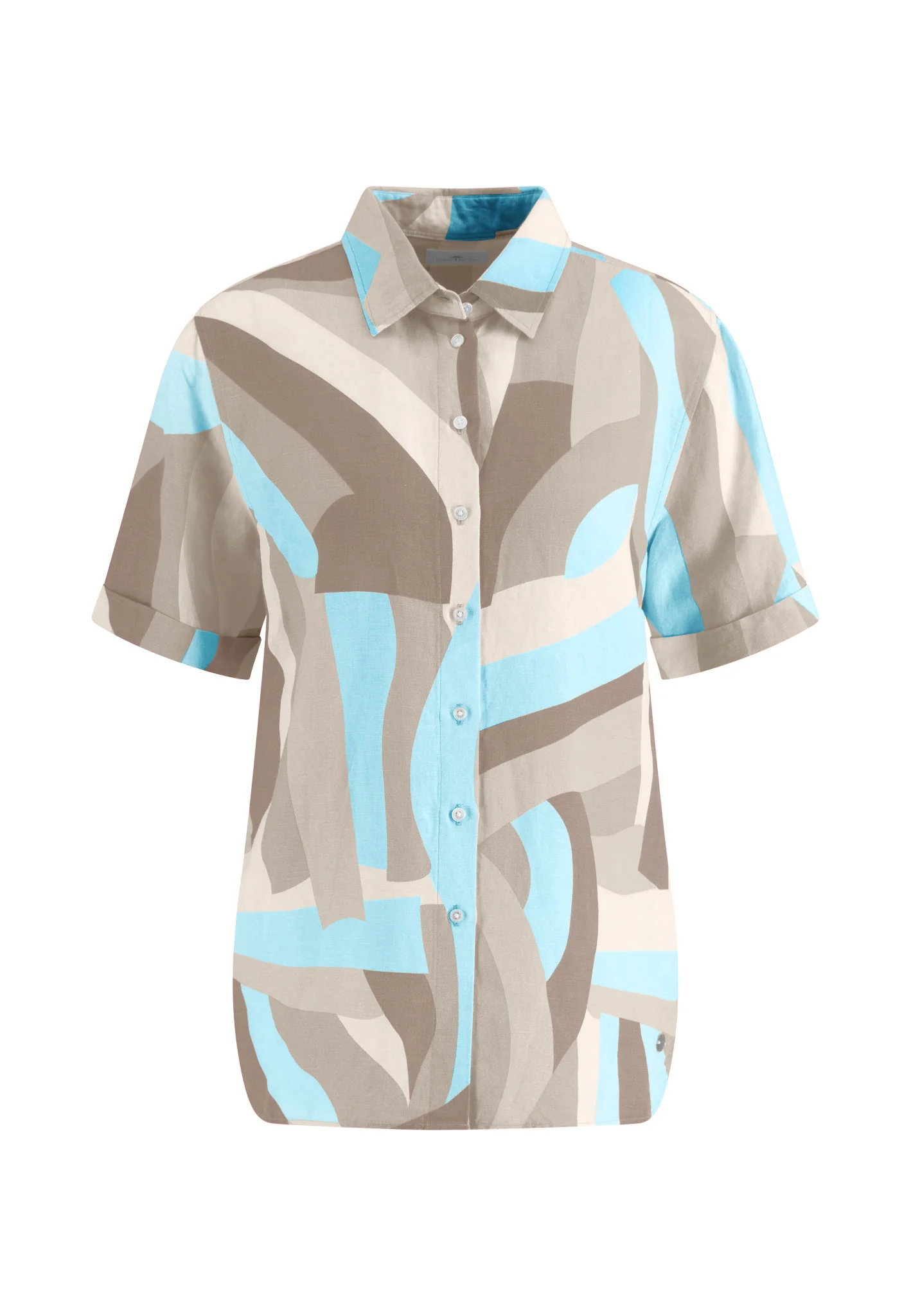 Kurzarm Bluse aus Leinen-Viskose-Mix mit Alloverprint
