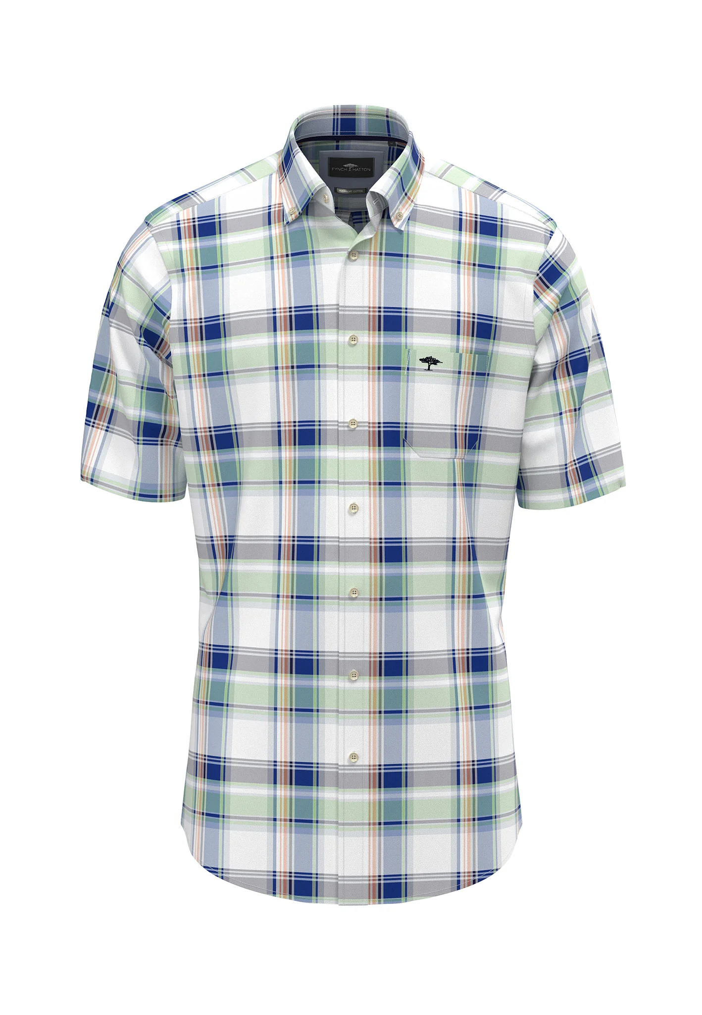 Kurzarmhemd aus Baumwolle mit Button-Down-Kragen und Karomuster