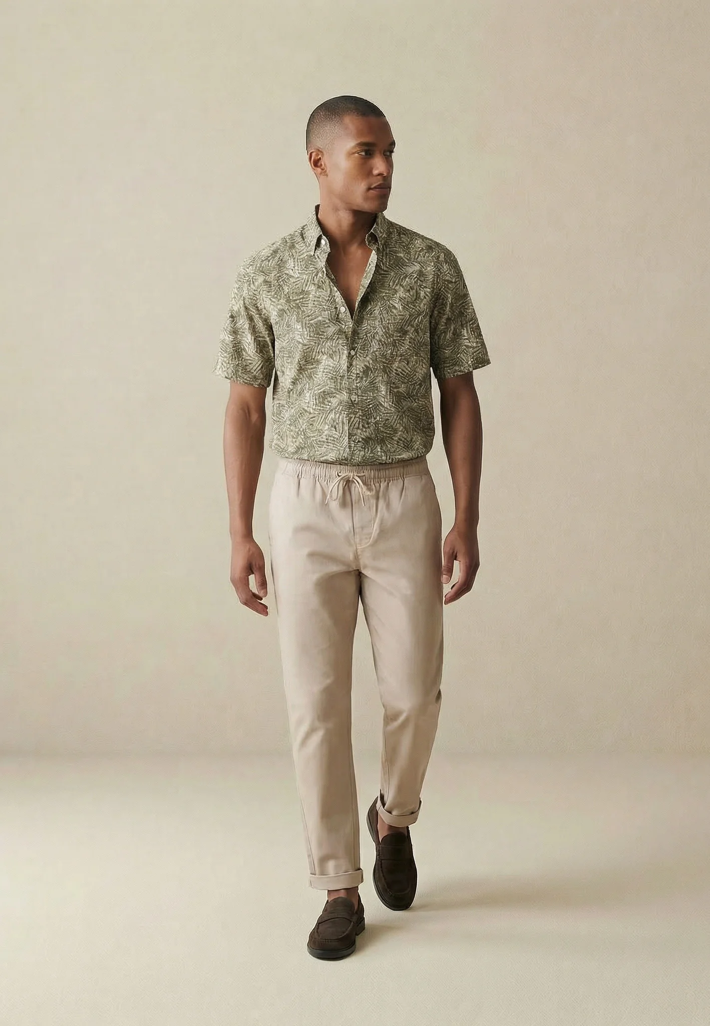 Kurzarmhemd aus Leinen mit Allover-Print und Button-Down-Kragen - Image 3
