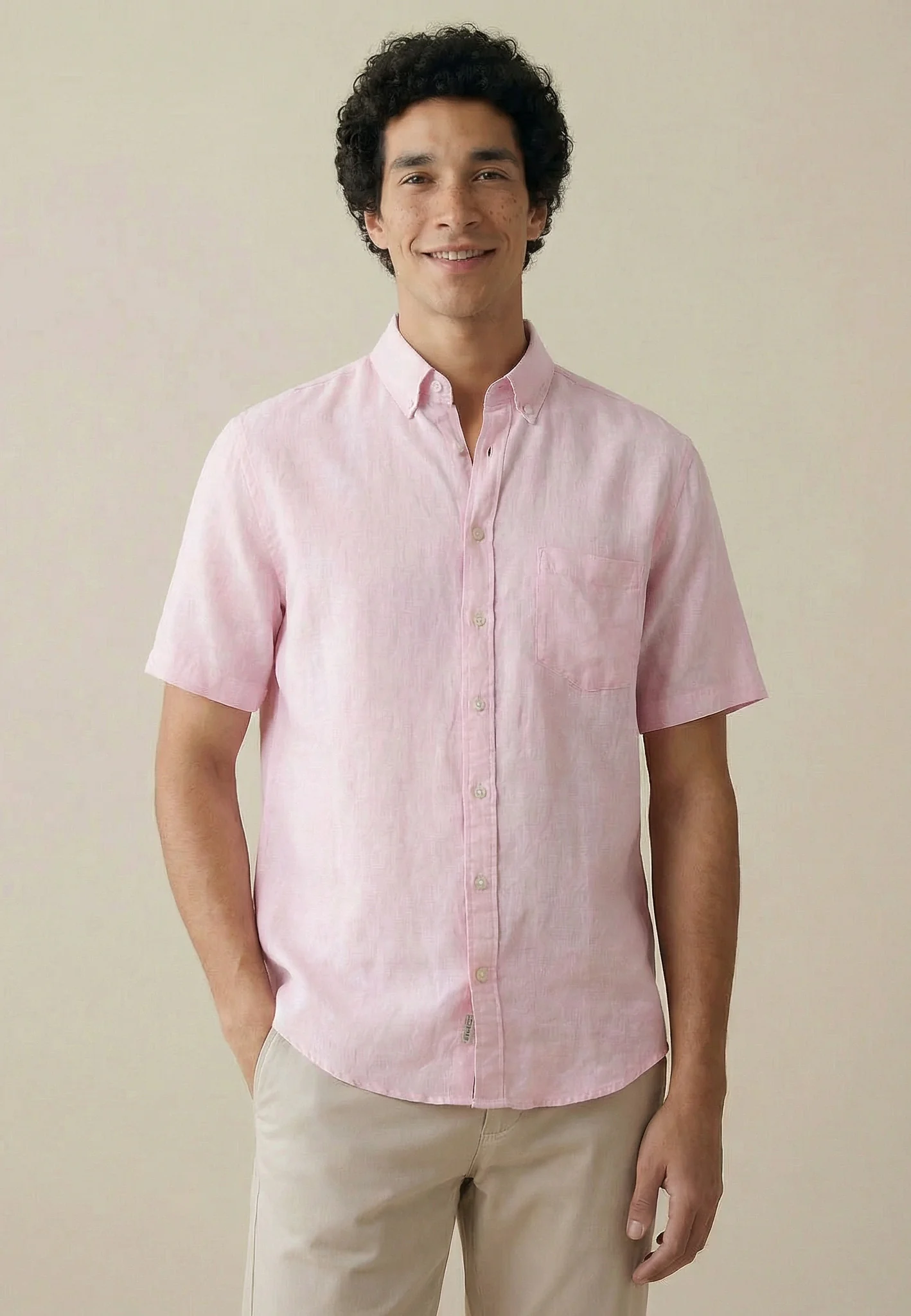 Kurzarmhemd aus Leinen mit Brusttasche und Button-Down-Kragen - Image 16