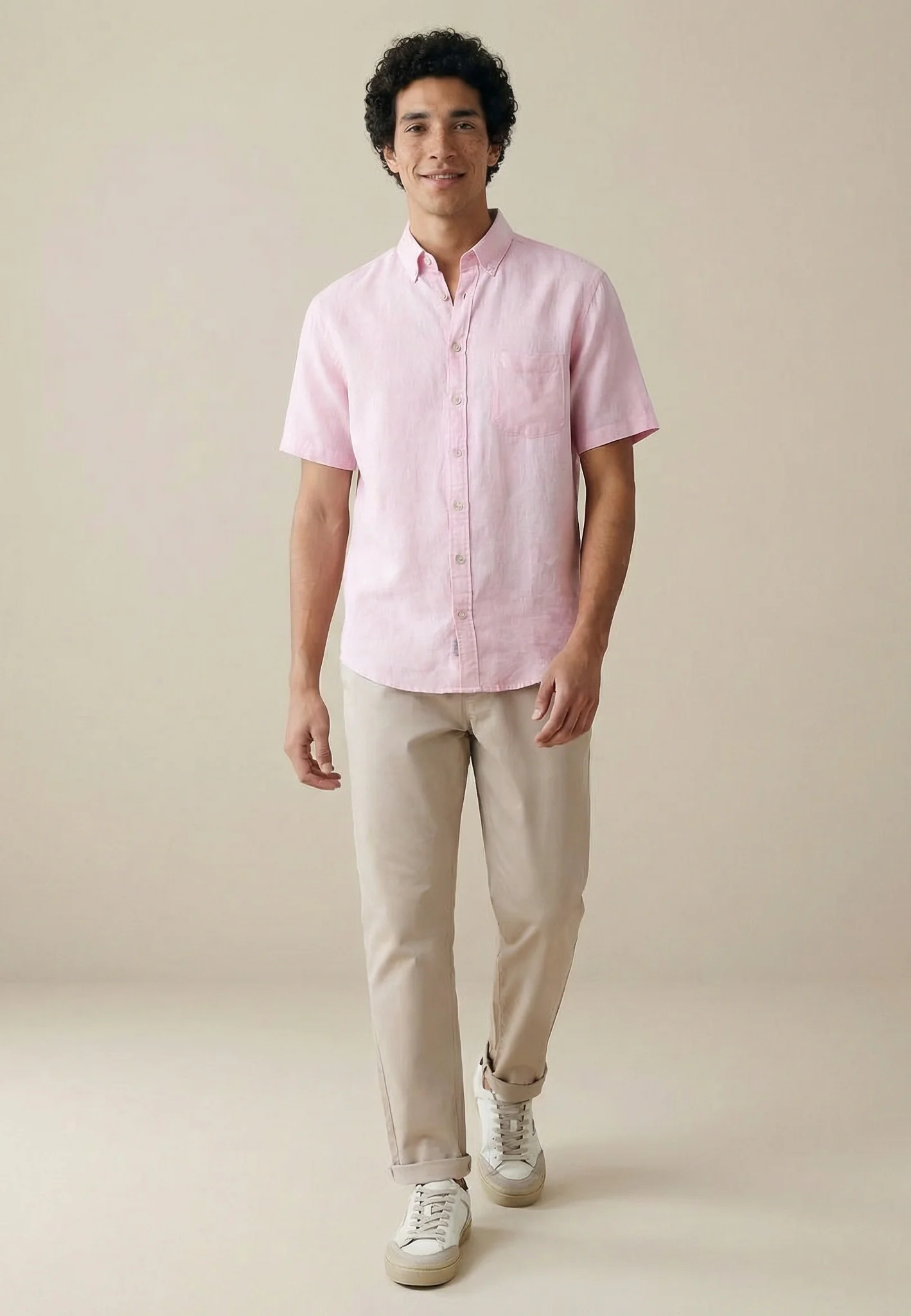 Kurzarmhemd aus Leinen mit Brusttasche und Button-Down-Kragen - Image 18