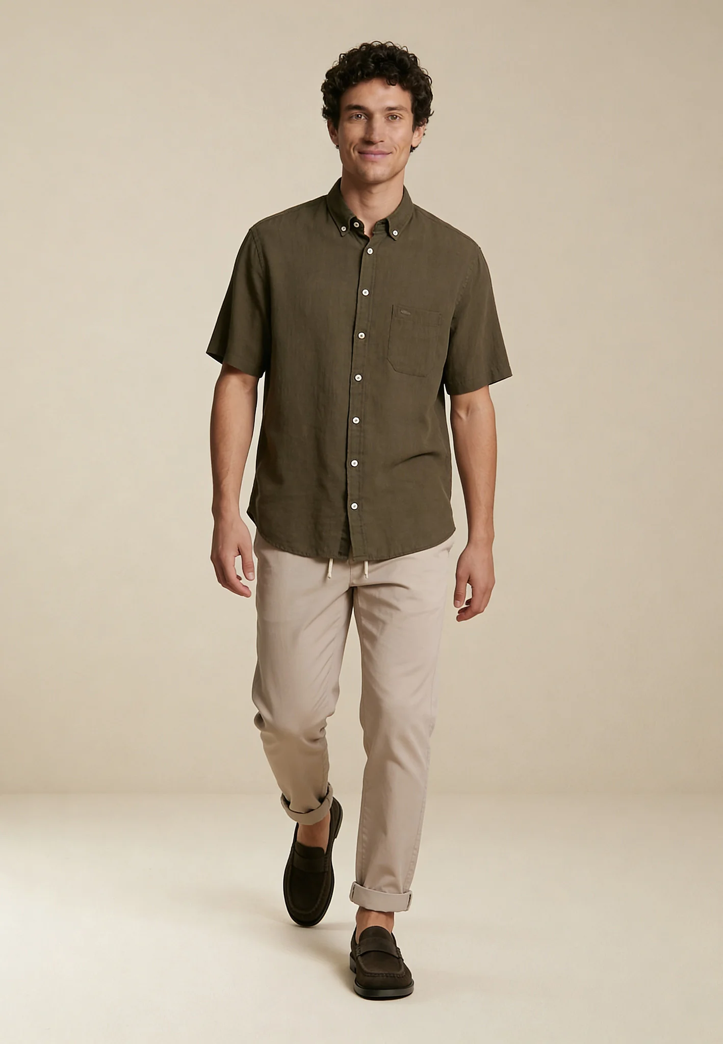 Kurzarmhemd aus Leinen mit Brusttasche und Button-Down-Kragen - Image 3