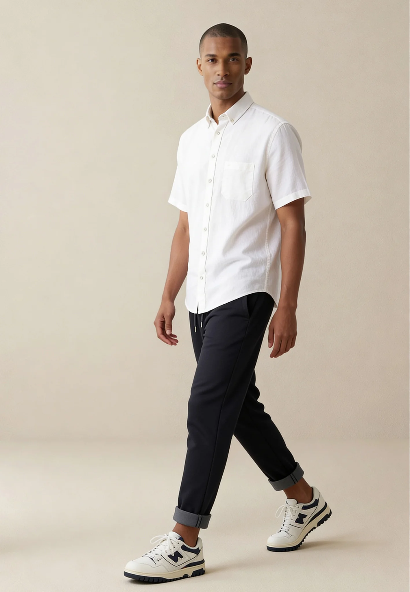 Kurzarmhemd aus Leinen mit Brusttasche und Button-Down-Kragen - Image 38