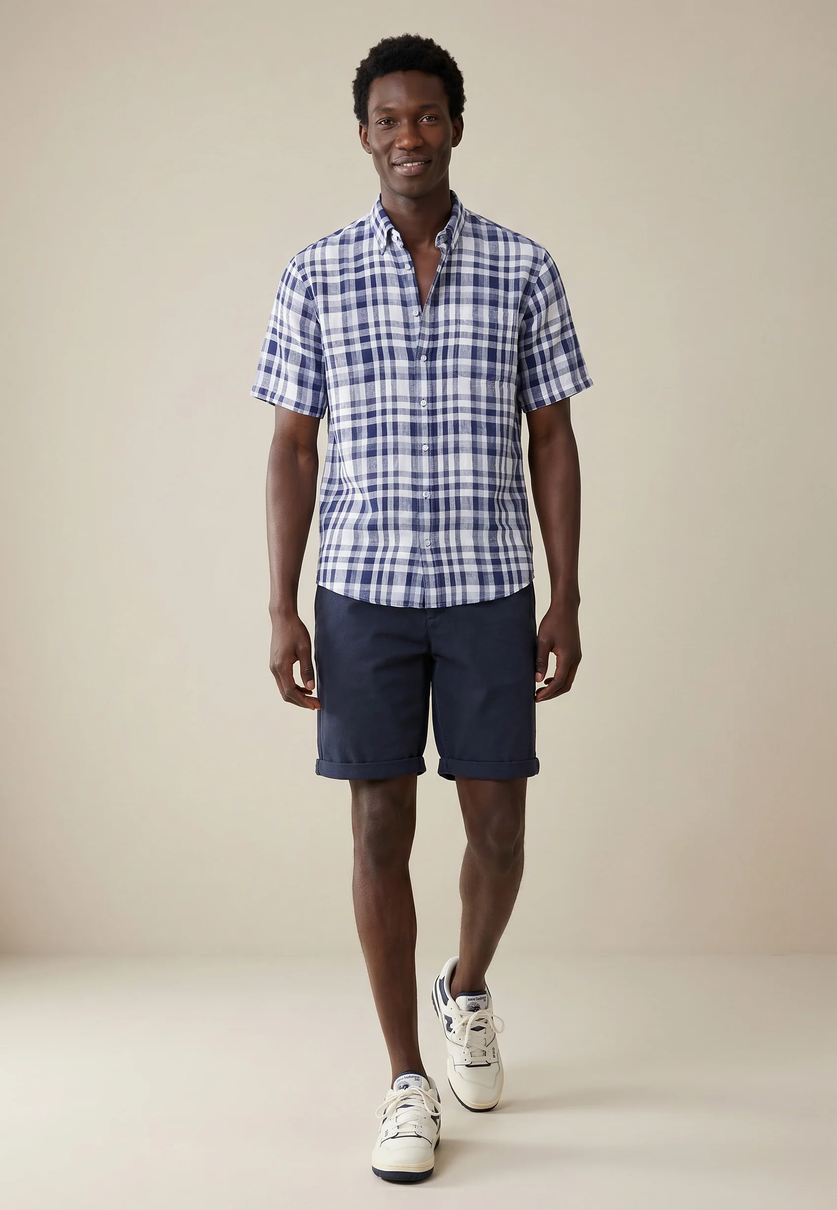 Kurzarmhemd aus Leinen mit Karomuster und Button-Down-Kragen - Image 8