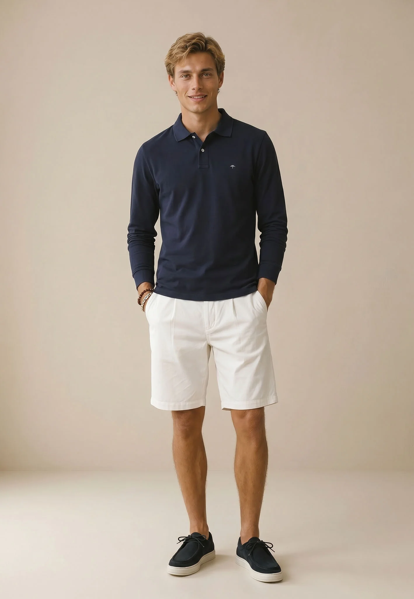 Langarm-Poloshirt aus Baumwolle mit Struktur - Image 2