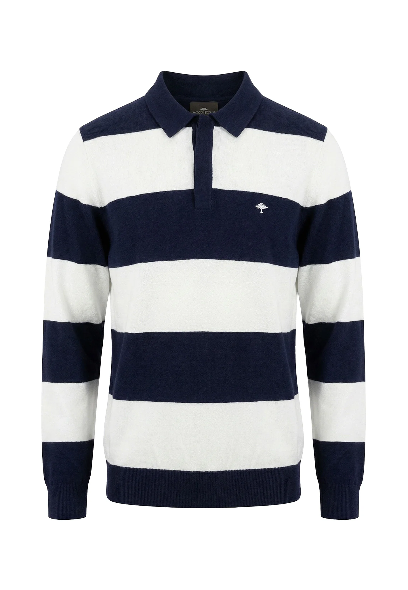 Langarm-Strick-Poloshirt aus Baumwoll-Leinen-Mix mit Blockstreifen - Image 4