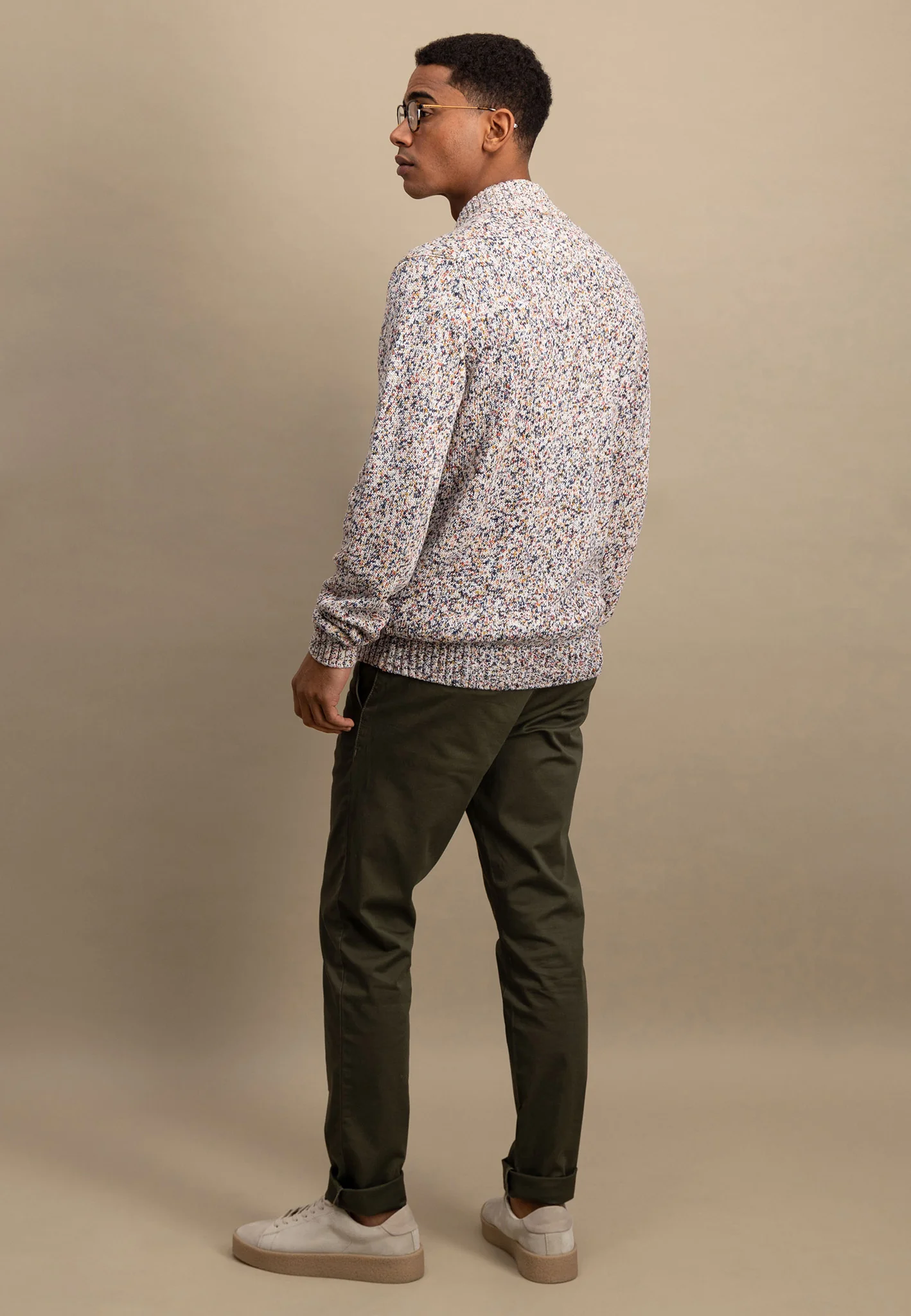 Melierte Strickjacke aus Baumwolle mit Stehkragen - Image 3