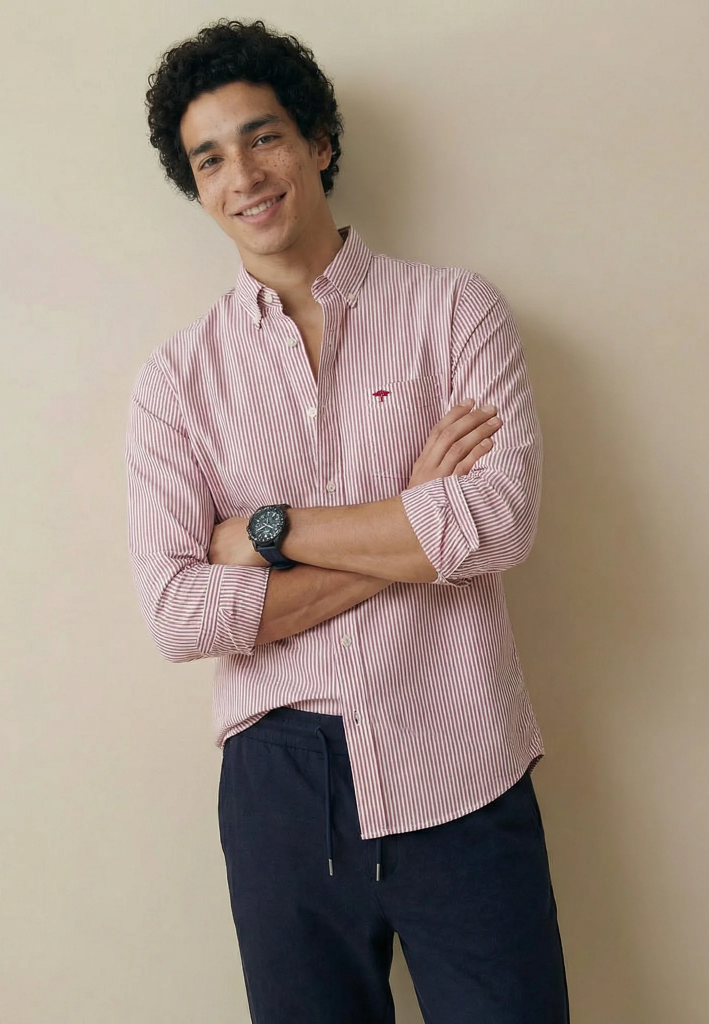 Oxfordhemd aus Baumwolle mit Streifenmuster und Button-Down-Kragen
