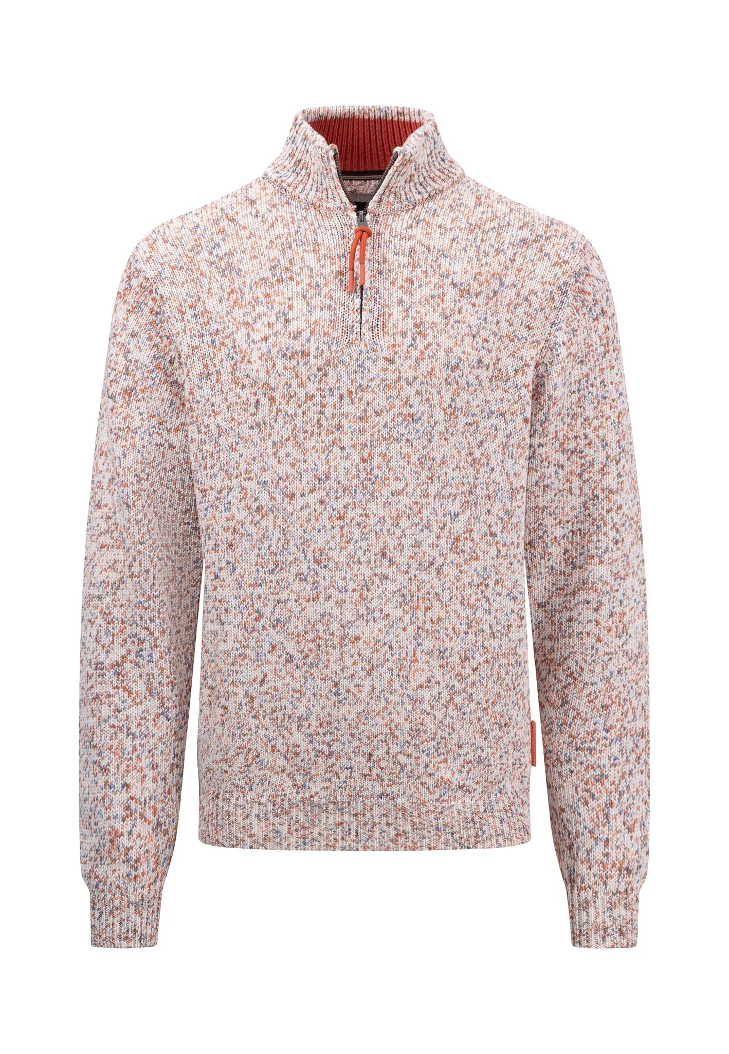 Pullover aus Baumwolle mit Zipper-Kragen und Melange-Strick