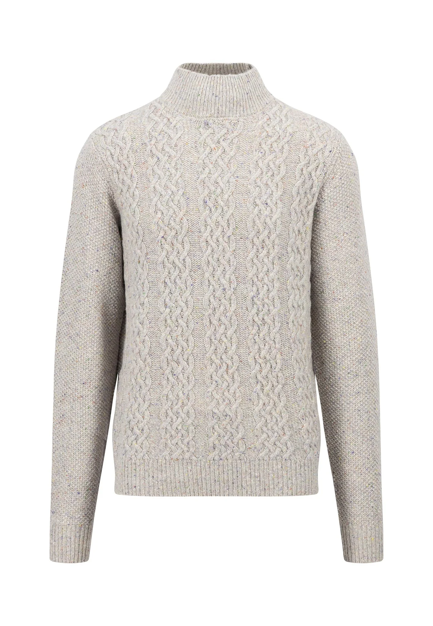 Pullover aus Wollmix mit Zopfmuster und Stehkragen
