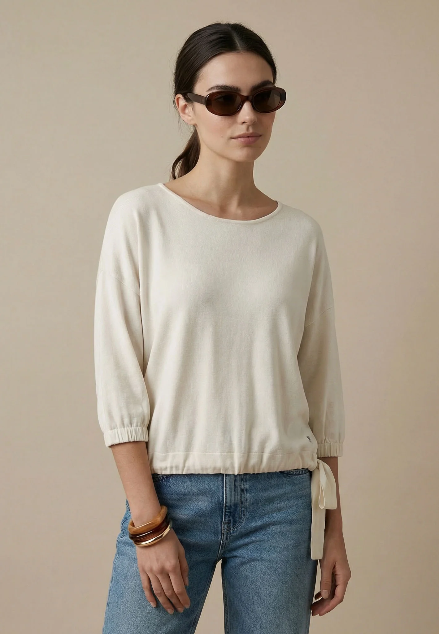 Shirt aus Viskosemix mit Bindedetail am Saum
