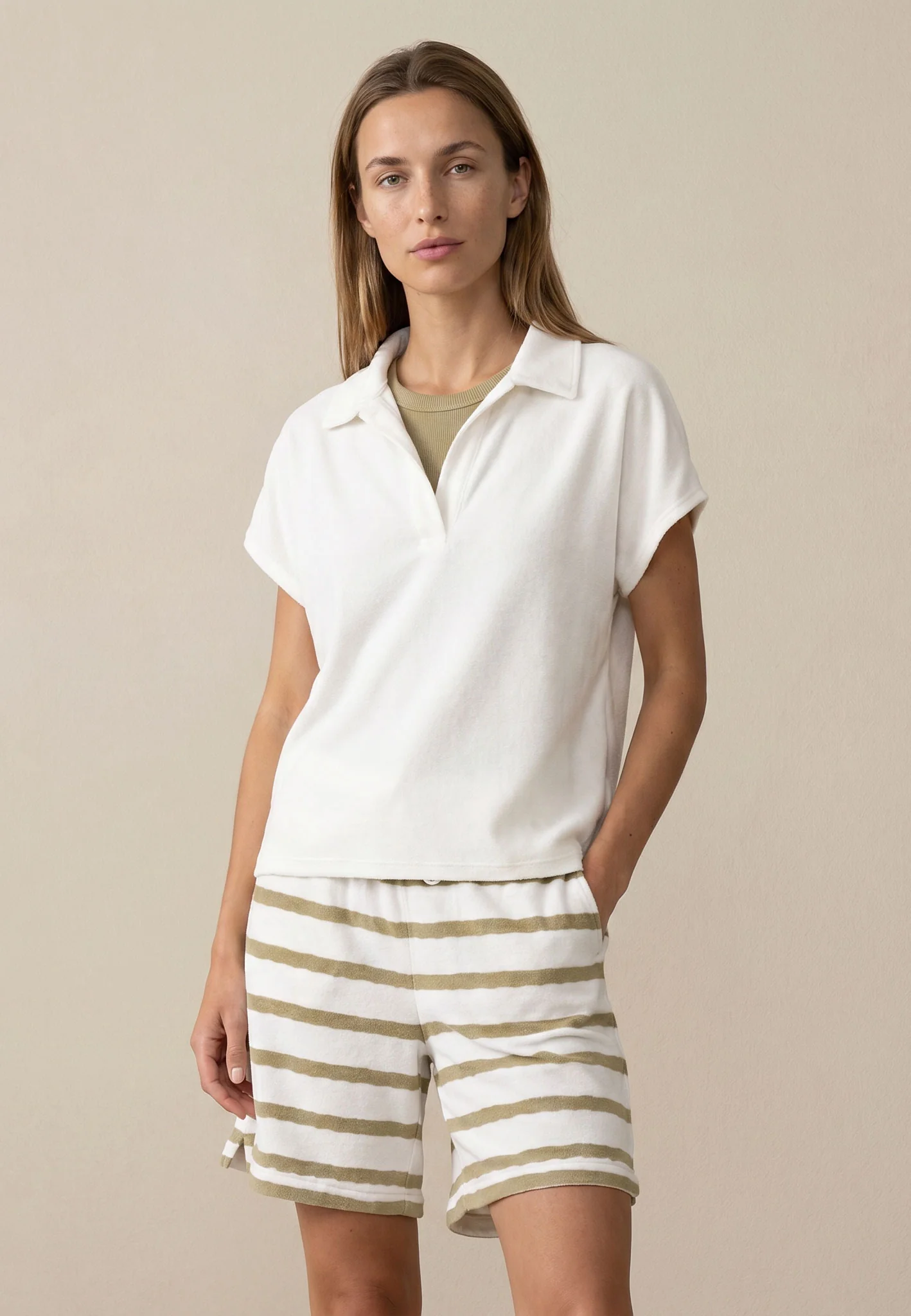 Shorts aus Baumwolle in Frottee-Optik mit Streifenmuster - Image 6